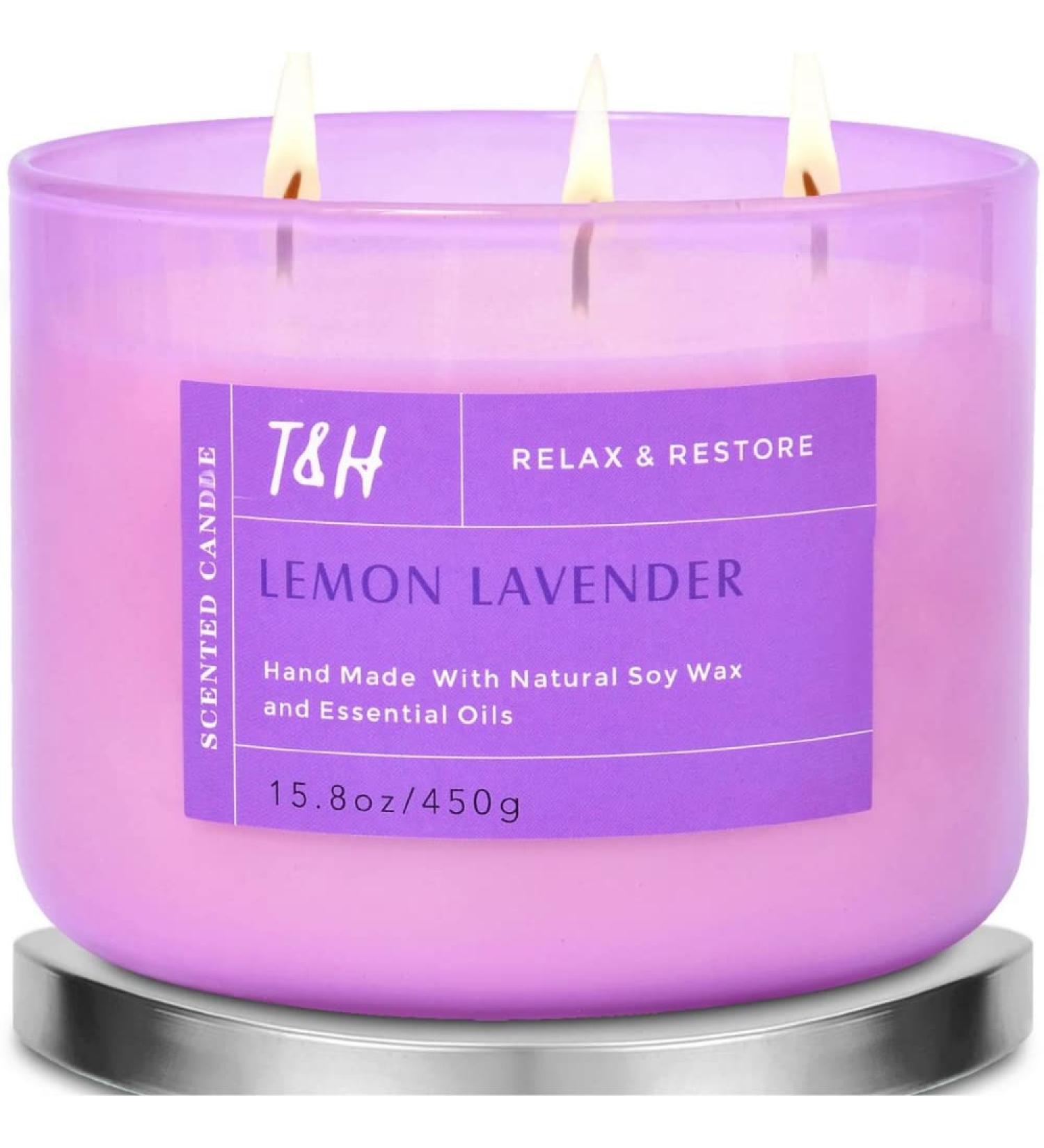 Lemon Lavender 3 Wick Candle | Large 16 Oz Soy Aromatherapy Candle for Stress Relief | Home Scented Candle with Relaxing Lavender and Revitalizing Lemon Scents - Buy Online on GoSupps.com