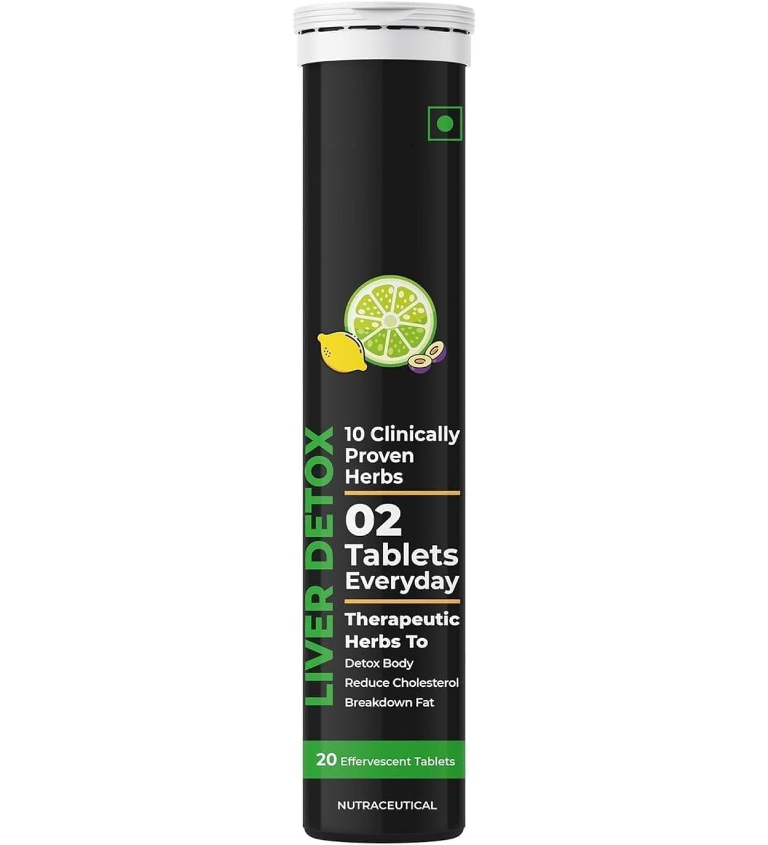 Liver Detox Effervescent Tablets | 10 Ayurvedic Herbs | Clinically Researched | Fizzy Detox Drink | Pack of 20 Tablets - Buy Online on GoSupps.com