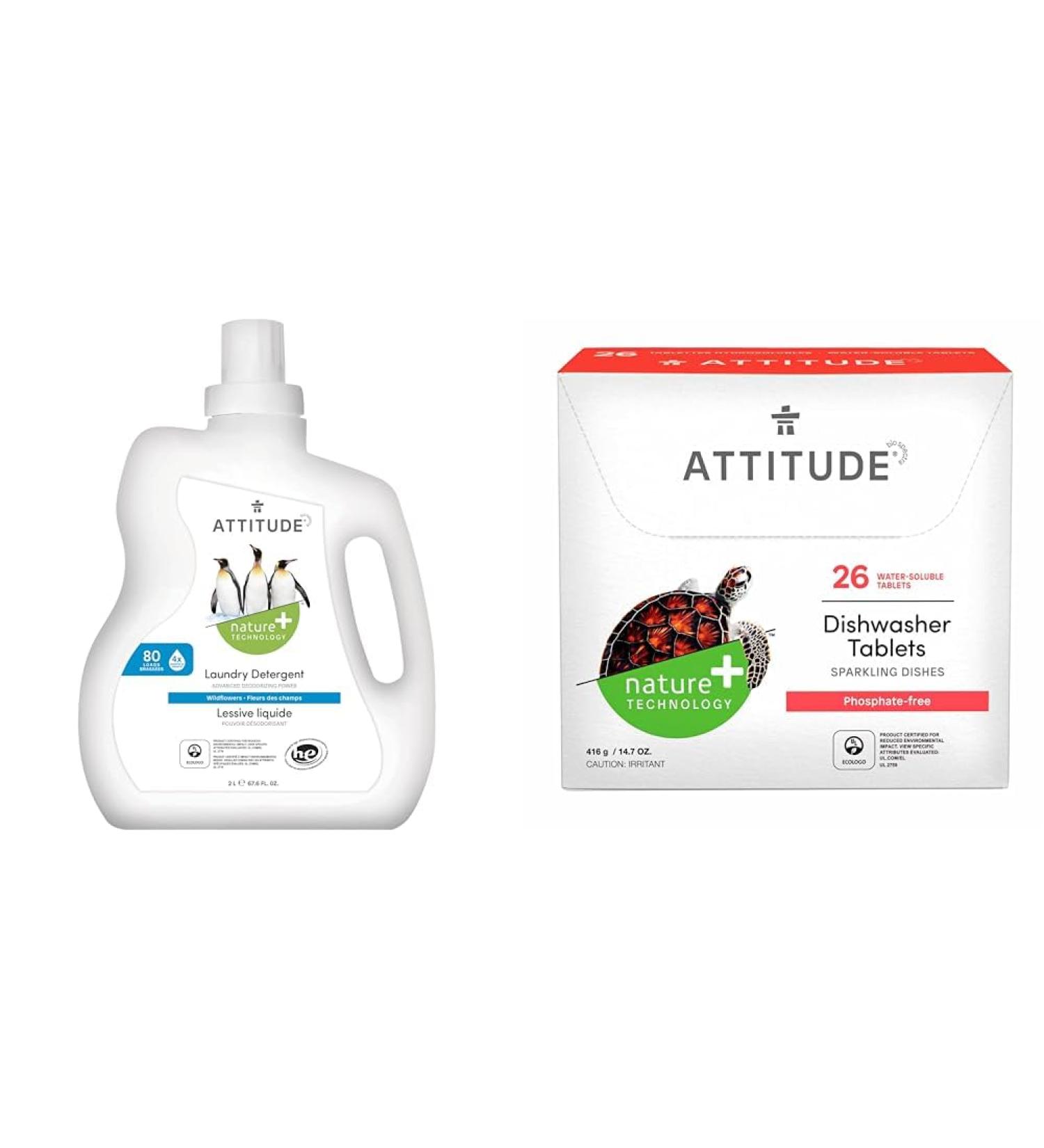 ATTITUDE Laundry Detergent and Dishwasher Tablets Bundle | Plant and Mineral-Based Formulas | Vegan and Cruelty-free Laundry Detergent+Dishwasher Tablets - Buy Online on GoSupps.com