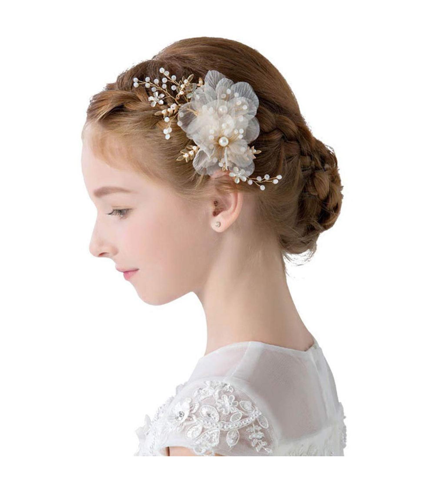Elegant Flower Girl Hair Accessory - White Pearl Floral Hair Pin for Weddings & Parties - Buy Online on GoSupps.com