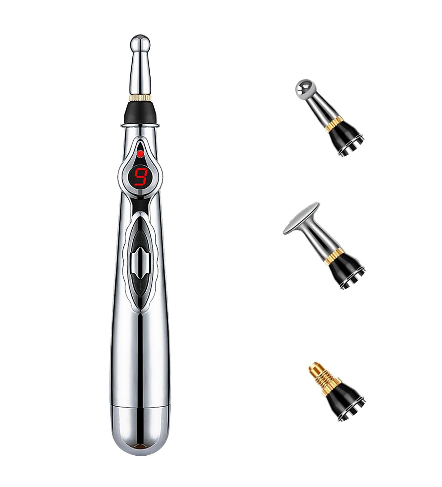 Electronic Acupuncture Pen - 3 Heads & 9 Vibration Modes for Pain Relief | Meridian Energy Massage Device - Buy Online on GoSupps.com