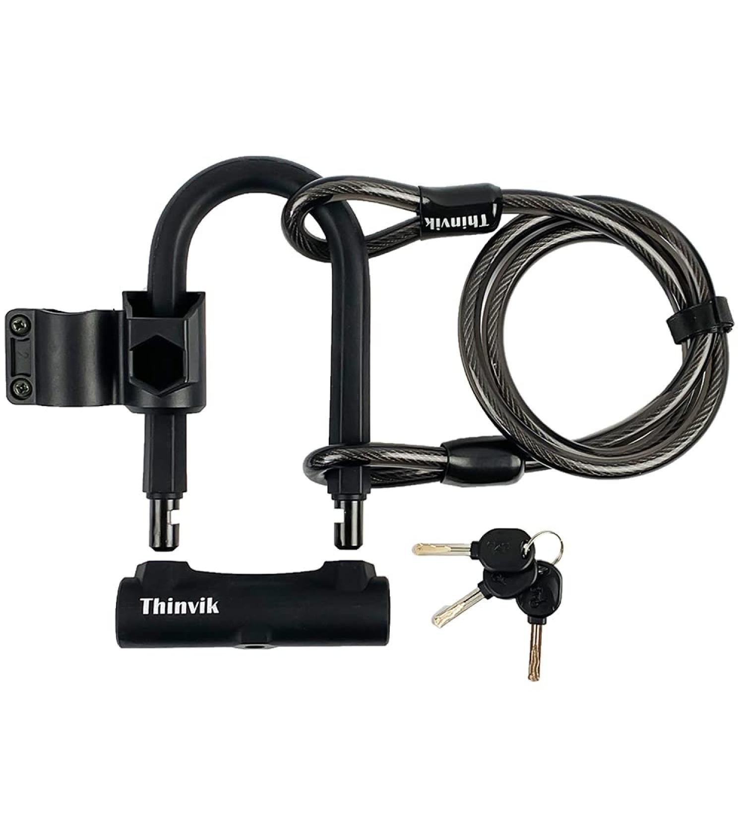 Thinvik Bike U-Lock 12mm x 1.2m Steel Cable 18mm Shackle, Anti-Theft Tool Mounting Bracket, for Road & Mountain Electric Bikes - Black - Buy Online on GoSupps.com