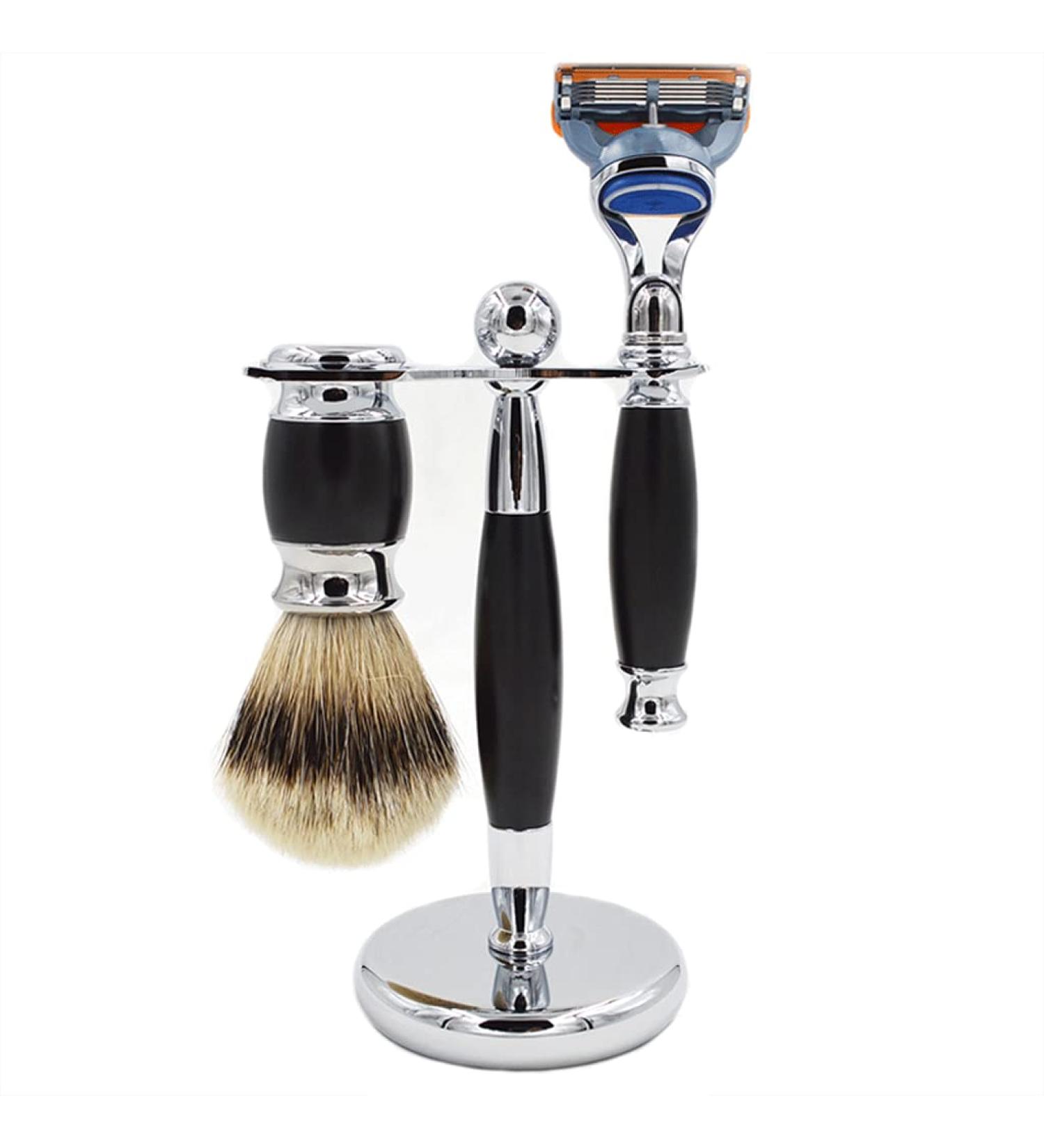 Shop HRTC Men's Rasier Brush & Silver Spy Dachhaar Razor Set - Fashionable Safety Shaving Brush Holder & Bowl 9.5x15cm - International Shipping Available - Buy Online on GoSupps.com