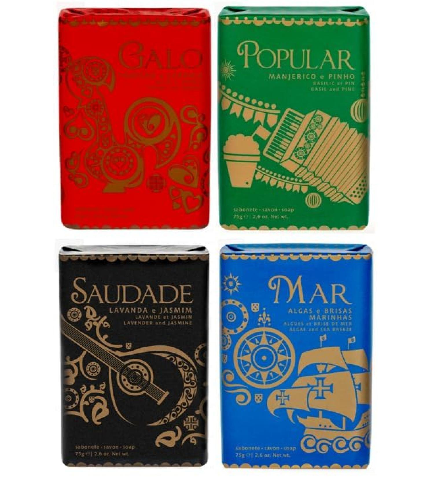 Ach Brito Set of 4 Soap Bar | Simbolos Lusitanos Portugal | Mar 75g | Saudade 75g | Popular 75g | Galo 75g - Buy Online on GoSupps.com