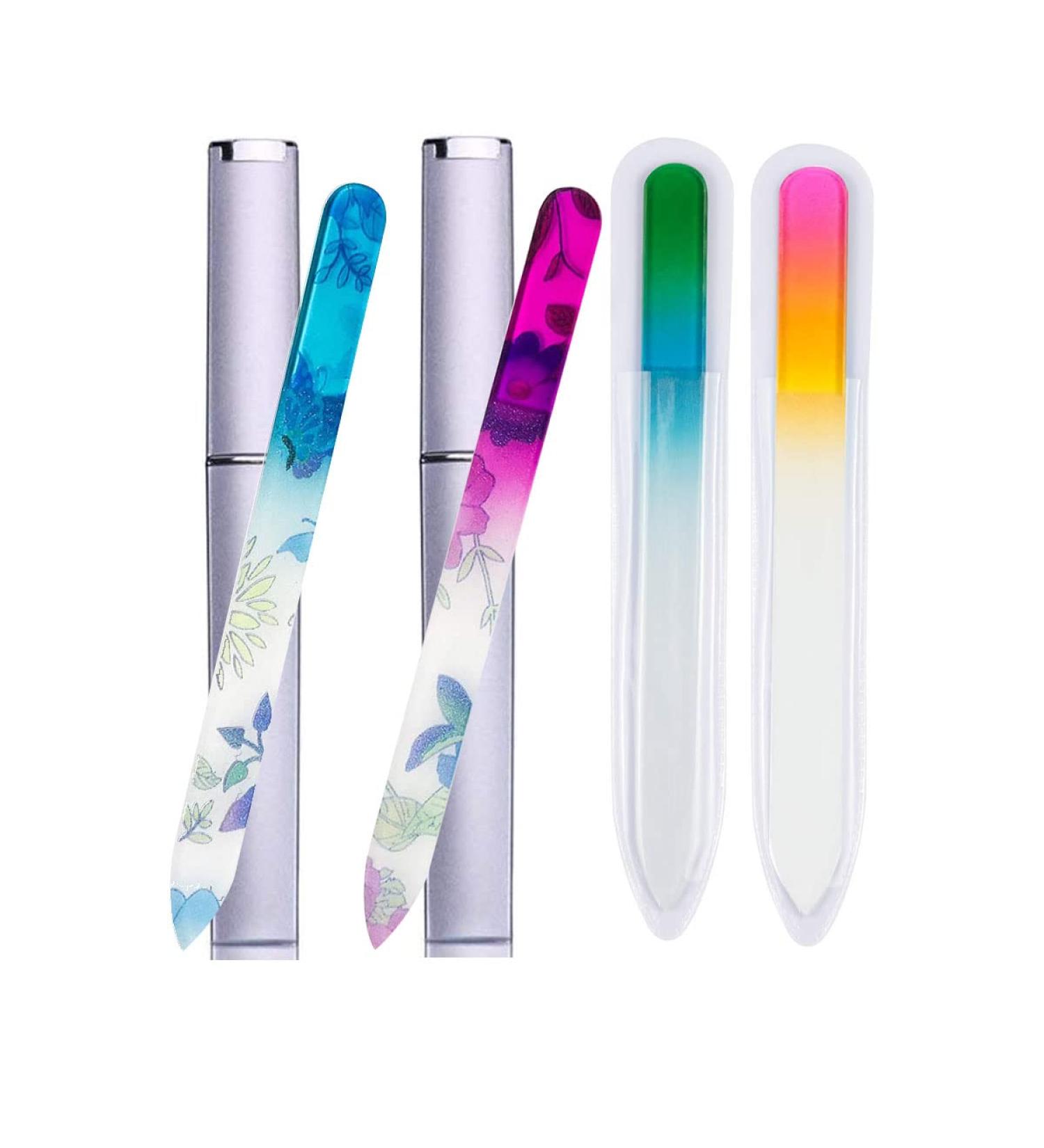 4 Pack Glass Nail Files - Crystal Double-Sided Manicure Set for Gentle Nail Care - Multi-Colored with Case - Perfect Gift for Women & Girls - Buy Online on GoSupps.com