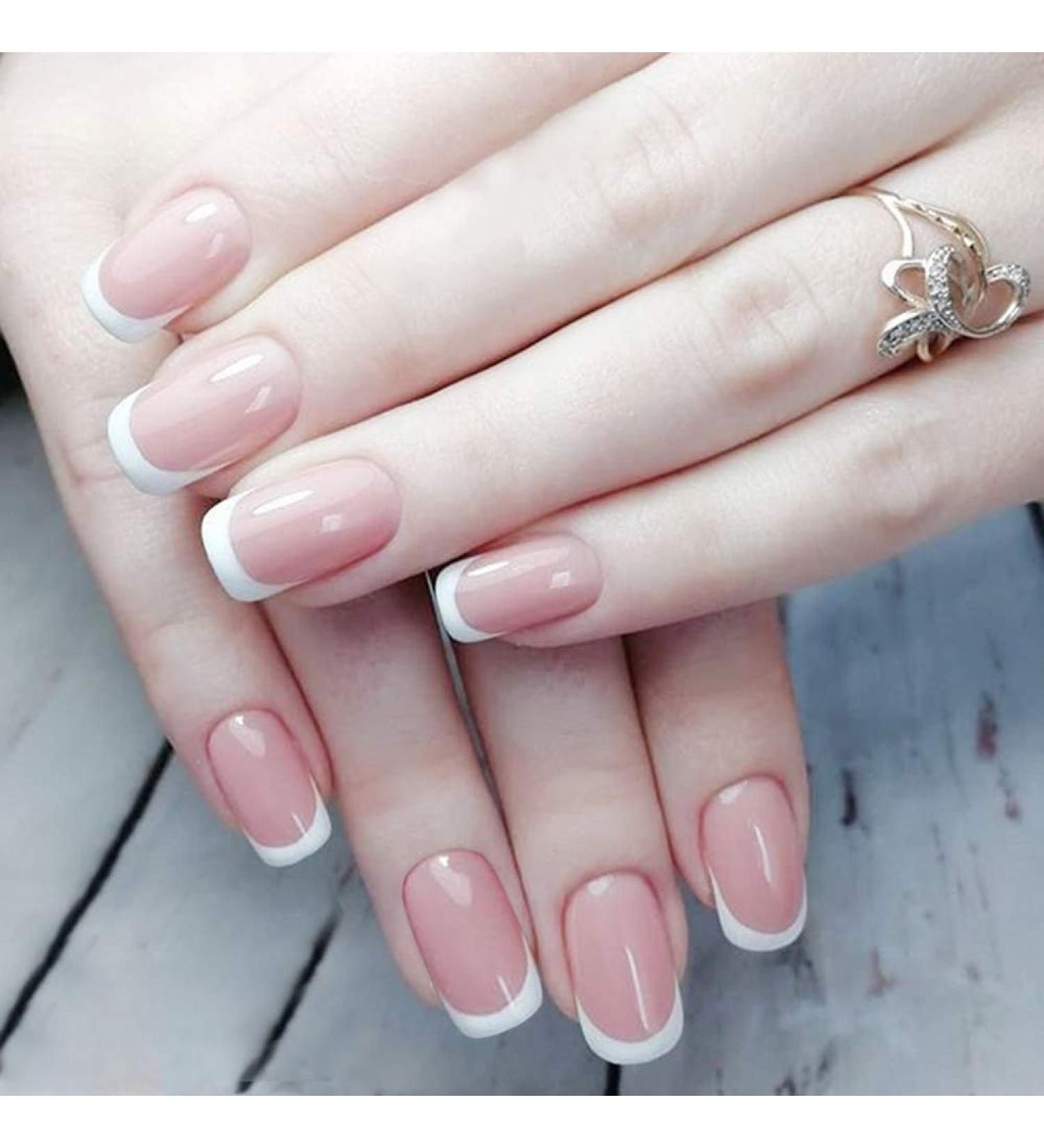 24Pcs French Fake Nails Long Square Head Nude Pink Bride Wedding Manicure Full Cover Artificial Nail Art Decoration False Nail 1
