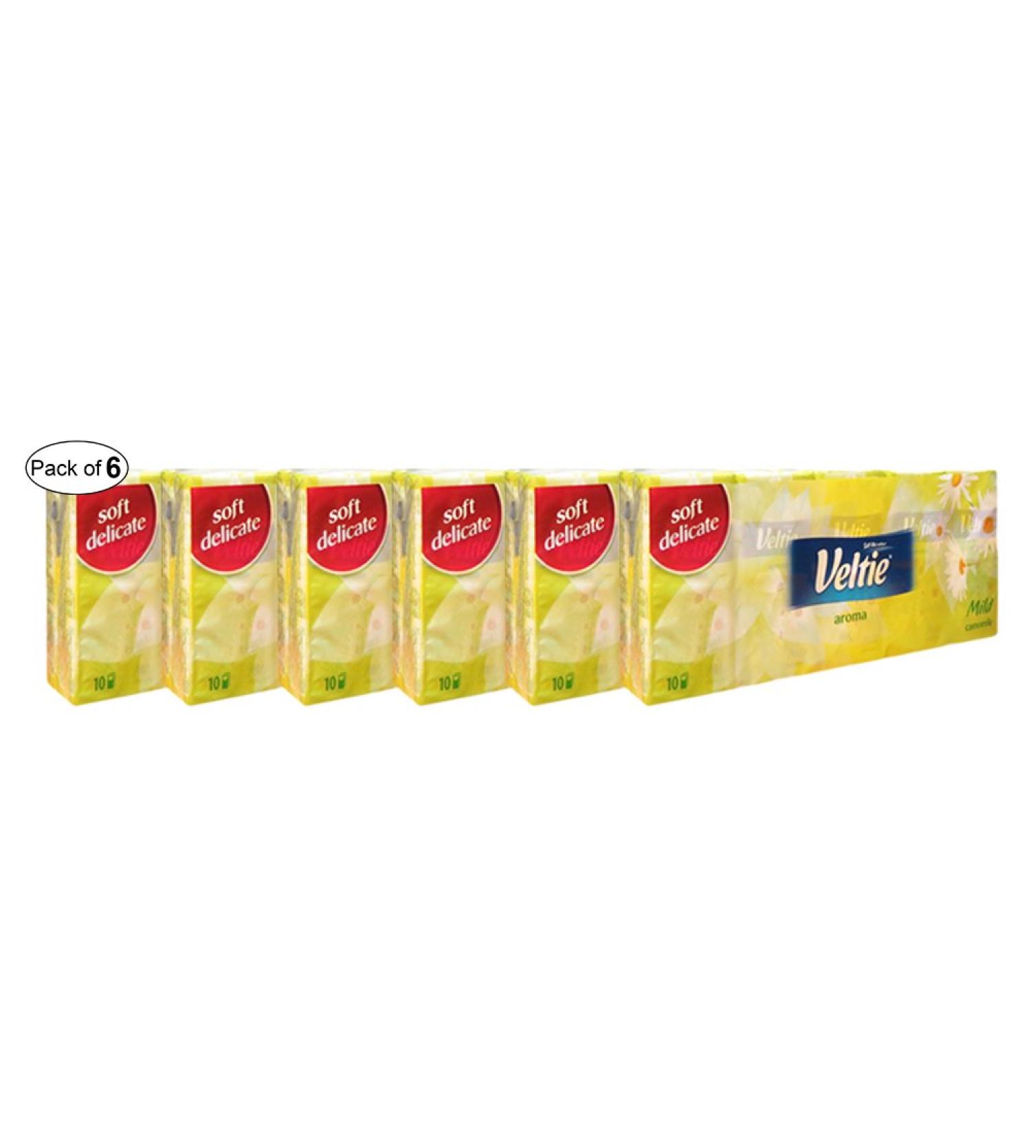 Veltie Aroma Pocket Tissues- Mild Camomile (10 In 1 Pack) (Pack of 6)