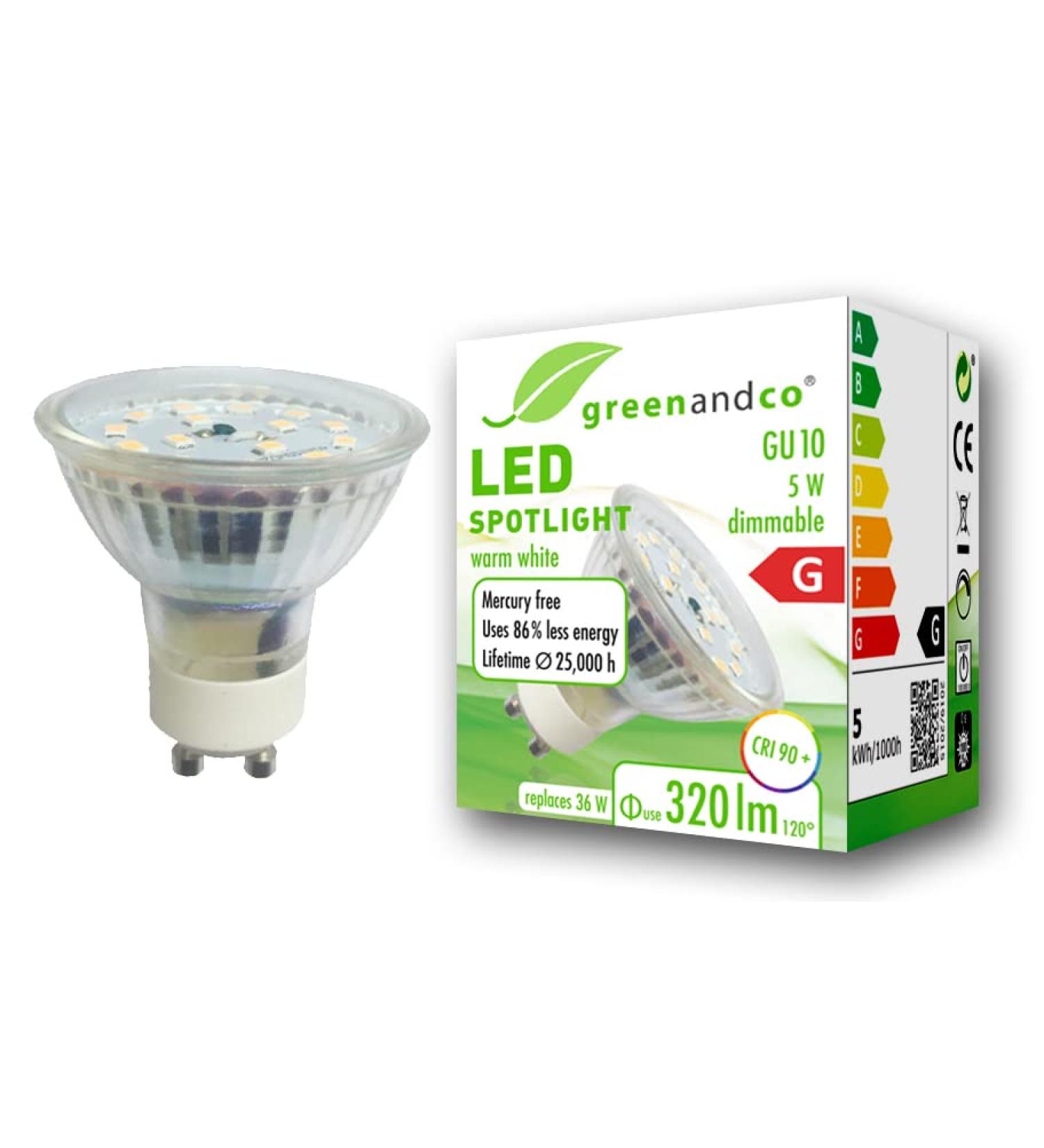 Greenandco CRI 90+ GU10 LED Spot Light - Dimmable 5W Warm White 3000K 320 LM 110 - Flicker-Free 2-Year Guarantee - International Shipping Available - Buy Online on GoSupps.com