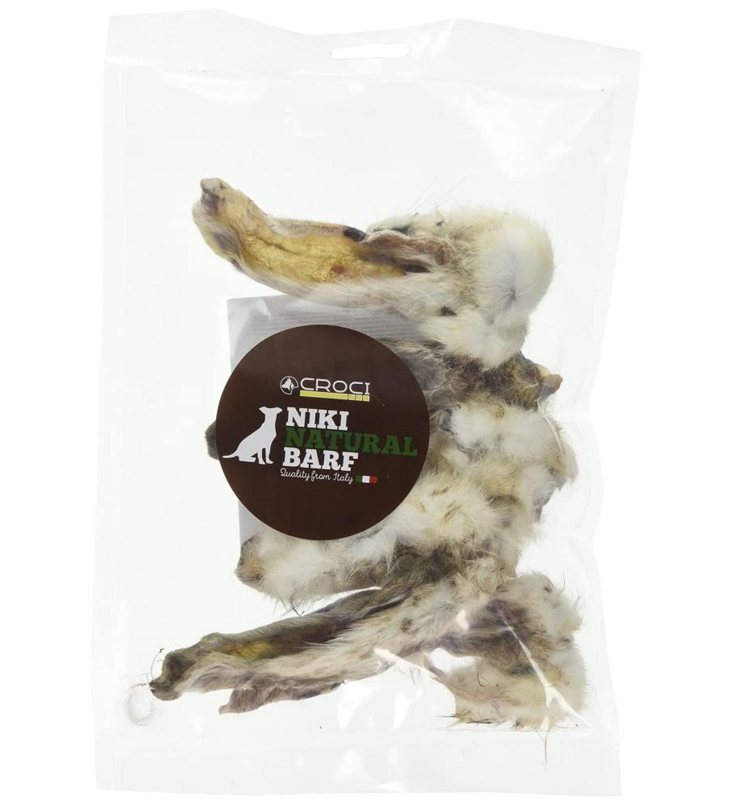 Croci Niki Natural Barf - Rabbit Ears with Fur, Natural Snack for Dogs, Ideal for Barf Diet, 5 Pc