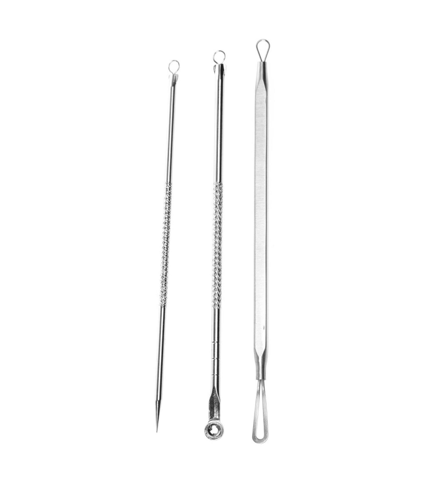 3Pcs Stainless Steel Blackhead Extractor Kit Acne and Pimple Removal Tools Set for Whitehead Blackhead Blemish and More - Professional and Personal Use (Silver) - Buy Online on GoSupps.com