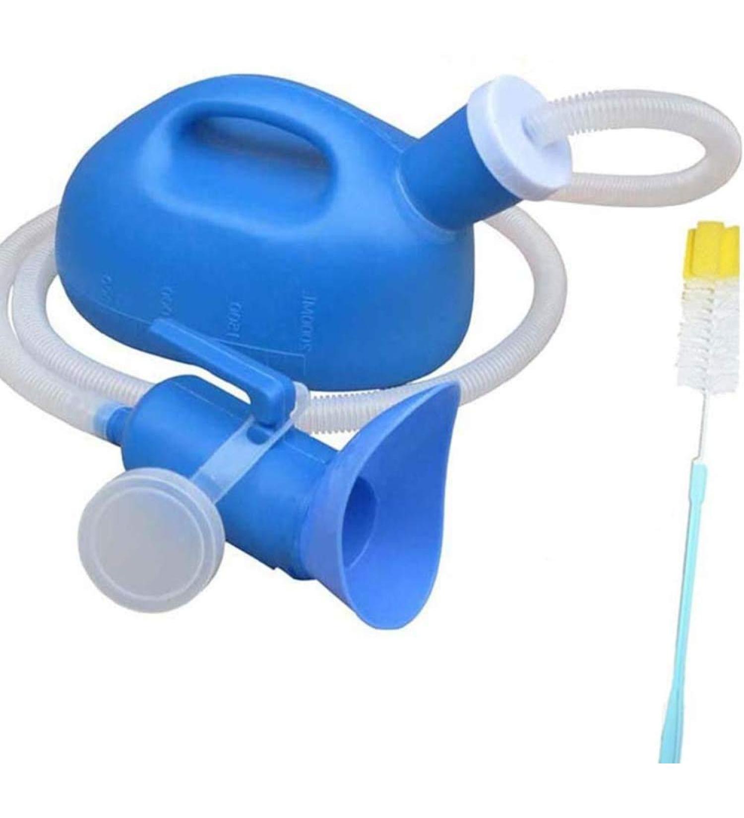 ZSWELL 2000ML Unisex Travel Pee Urinal Potty Bottle - High Capacity Thicken Urinal with Removable Long Handle Cleaning Brush - Blue - Buy Online on GoSupps.com