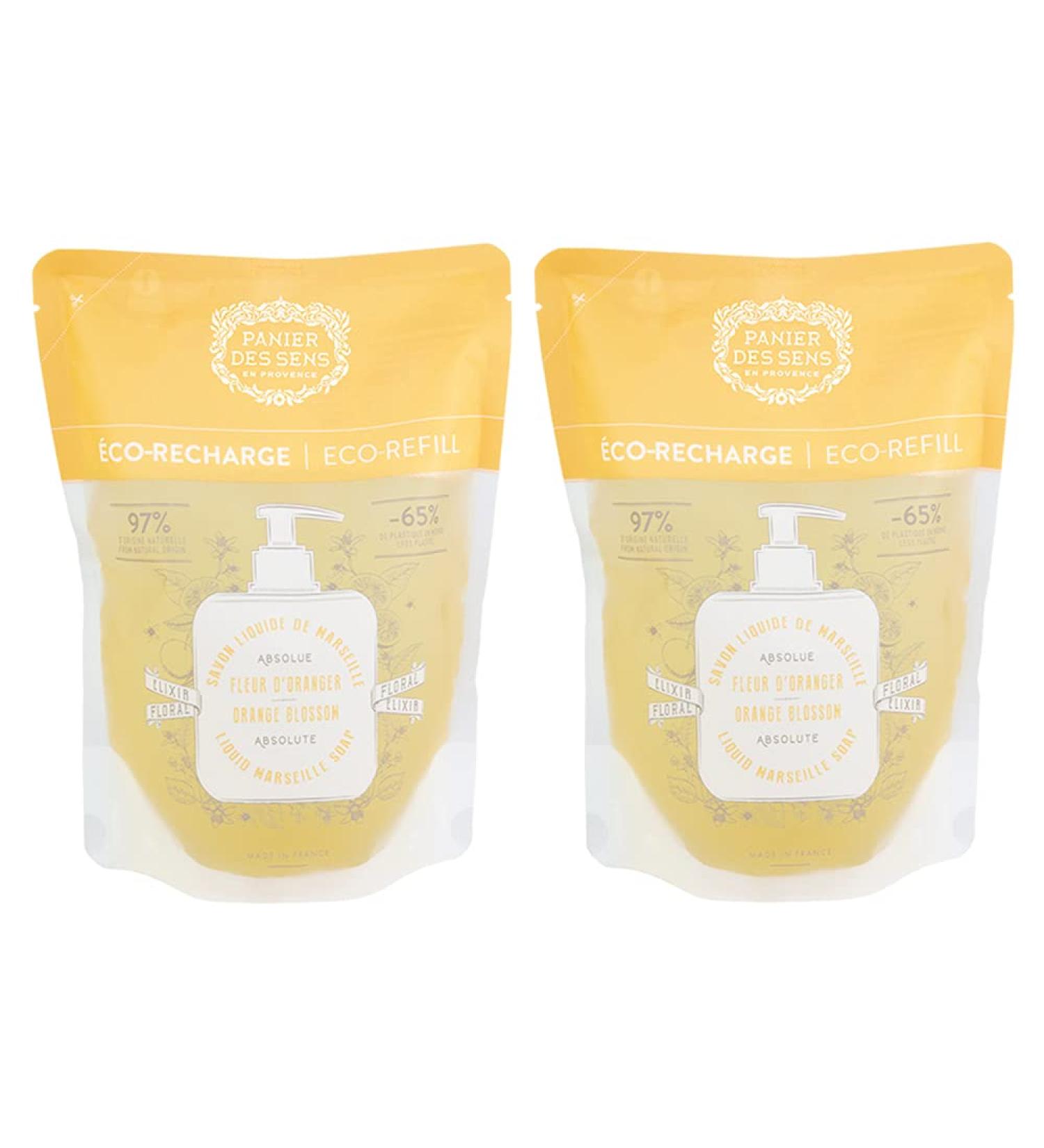 Panier des Sens Orange Blossom Liquid Hand Soap Refills - 32.8Floz/1000ml - 96% Natural Made in France Marseille Soap - Buy Online on GoSupps.com