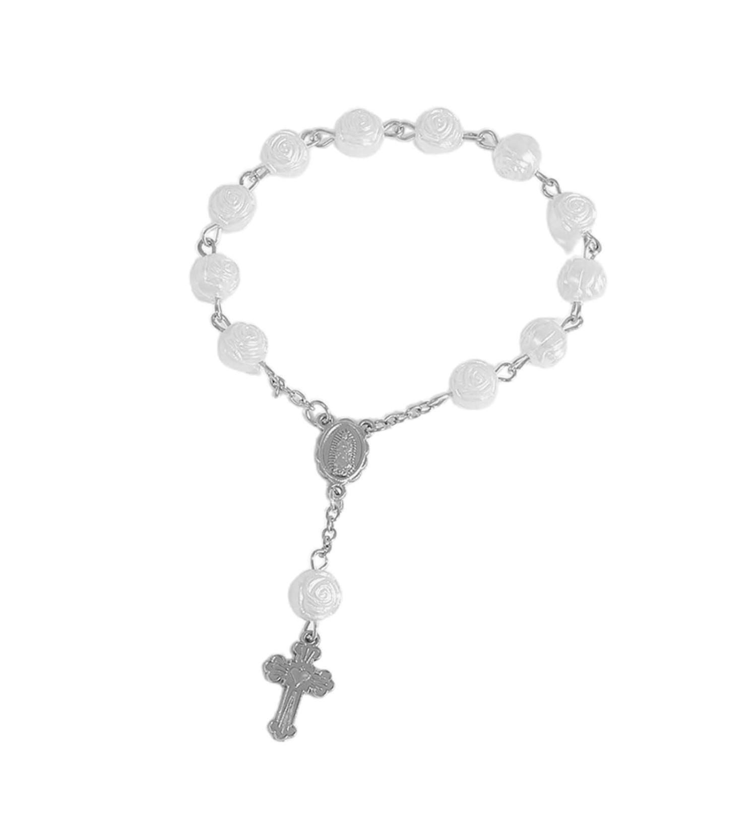 Oralgo Handmade Adjustable Rosary Bracelet | Silver Pearl Wrist Jewelry | Comfort Fit Religious Prayer Strap - Buy Online on GoSupps.com