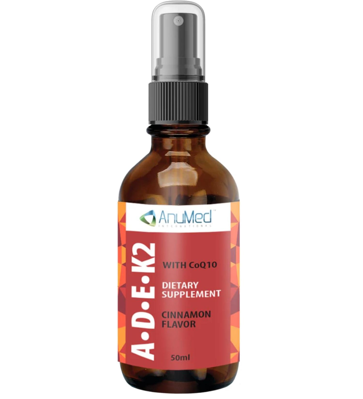 AnuMed Vitamins ADEK2 Spray | 50ml | Cinnamon Flavor | with CoQ10 | Dietary Supplement
