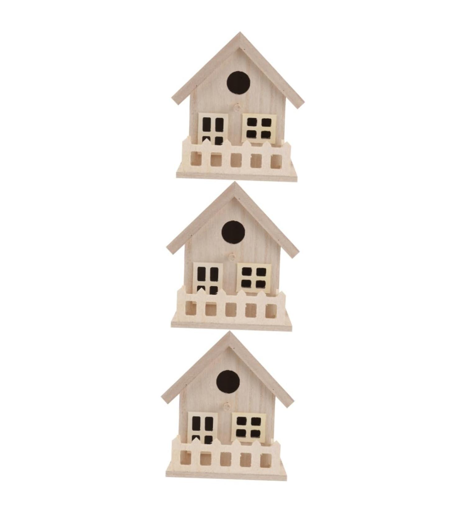 Exceart Unpainted Wooden Birdhouse Set - 3 Decorative Bird Cages (14x13cm) | Bulk Bird Nest Accessories for Garden - Buy Online on GoSupps.com