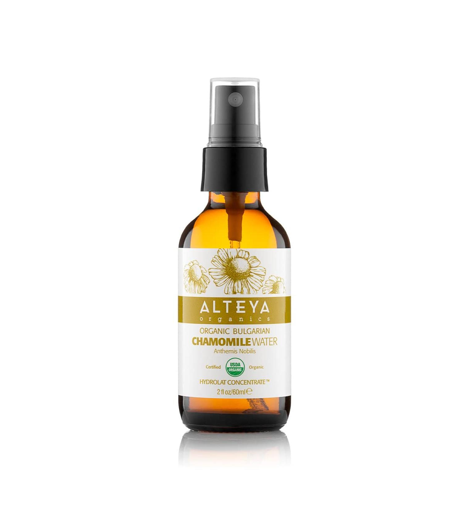 Alteya Organic Chamomile Water Spray 60 ml Glass Bottle - USDA Certified Organic Floral Water Steam-Distilled from Fresh Anthemis Nobilis Flowers -Hydrating Soothing and Calming