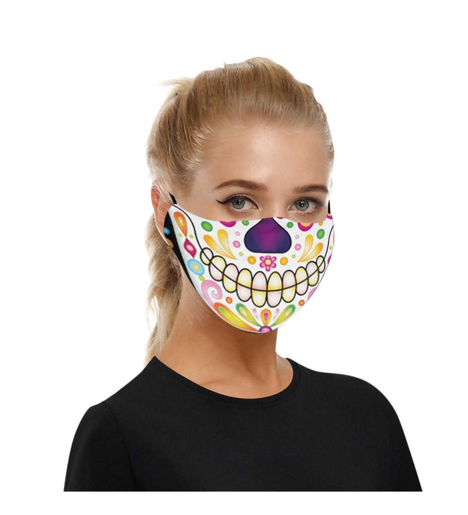 ZLUU 1PC Halloween Adults Protective Face Mask Personalized Patterns Face Cover Safe Skin Friendly Face Sheild Washable Reusable Adult's Adjustable Windproof Reusable Printed Face Halloween Cotton Mask - Buy Online on GoSupps.com