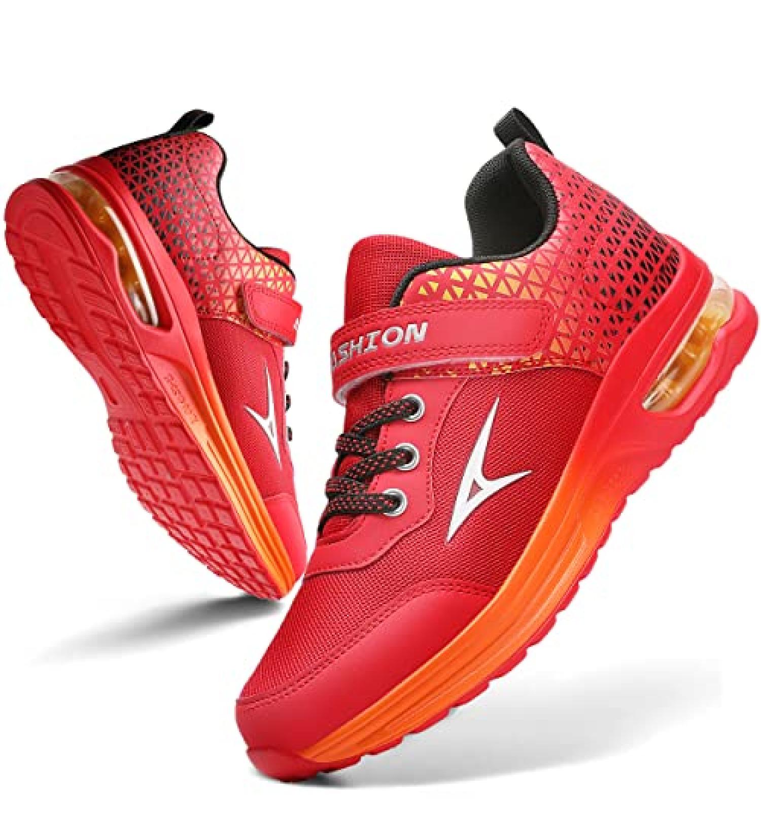 ASHION Kids Air Sneakers - Arch Support Lightweight Athletic Shoes for Boys & Girls | Breathable Running and Tennis Shoes - Size 1 Big Kid, Red - Buy Online on GoSupps.com