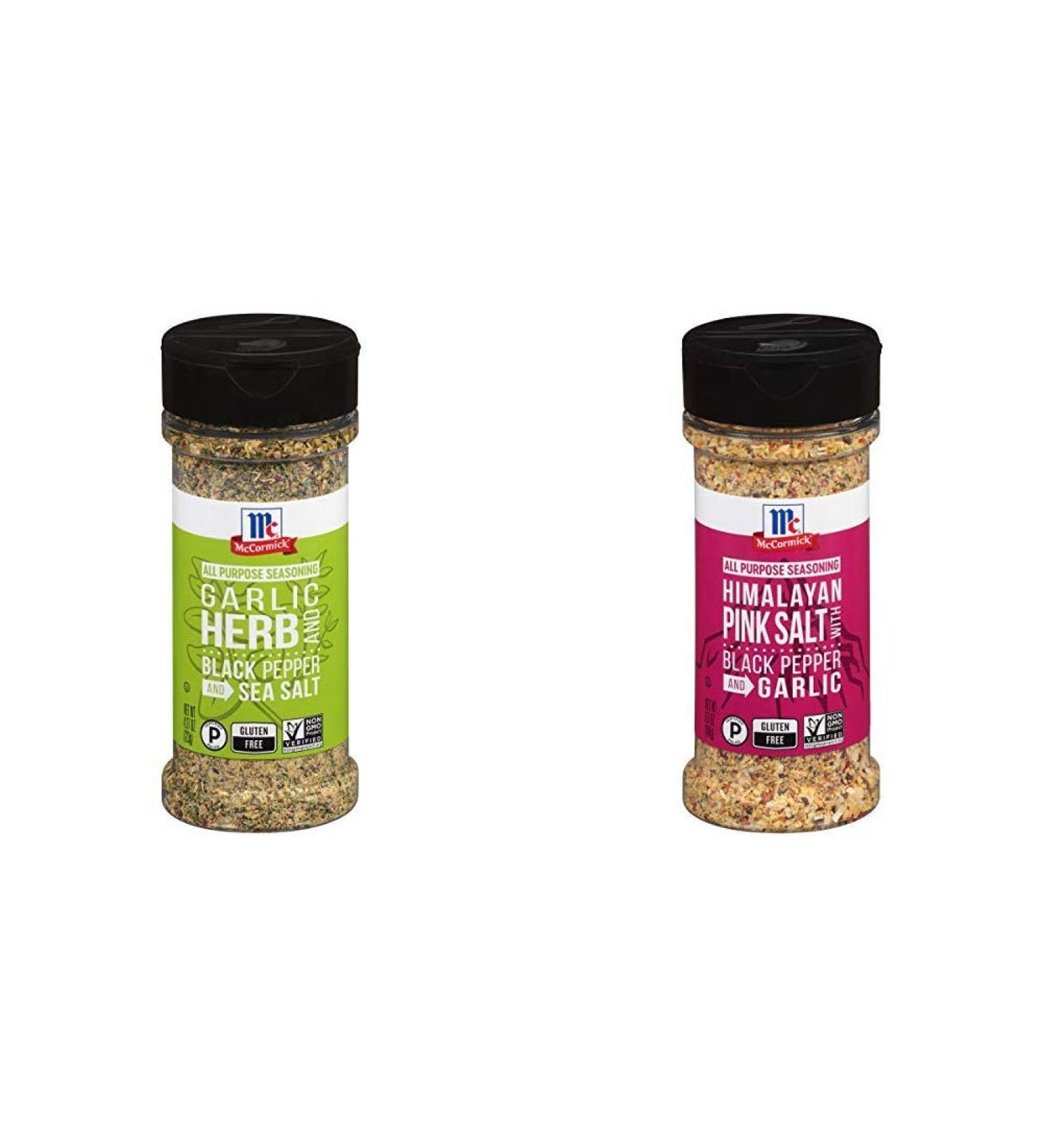 McCormick Garlic, Herb, Black Pepper & Sea Salt All Purpose Seasoning, 4.37 oz & McCormick Himalayan Pink Salt with Black Pepper and Garlic All Purpose Seasoning, 6.5 oz