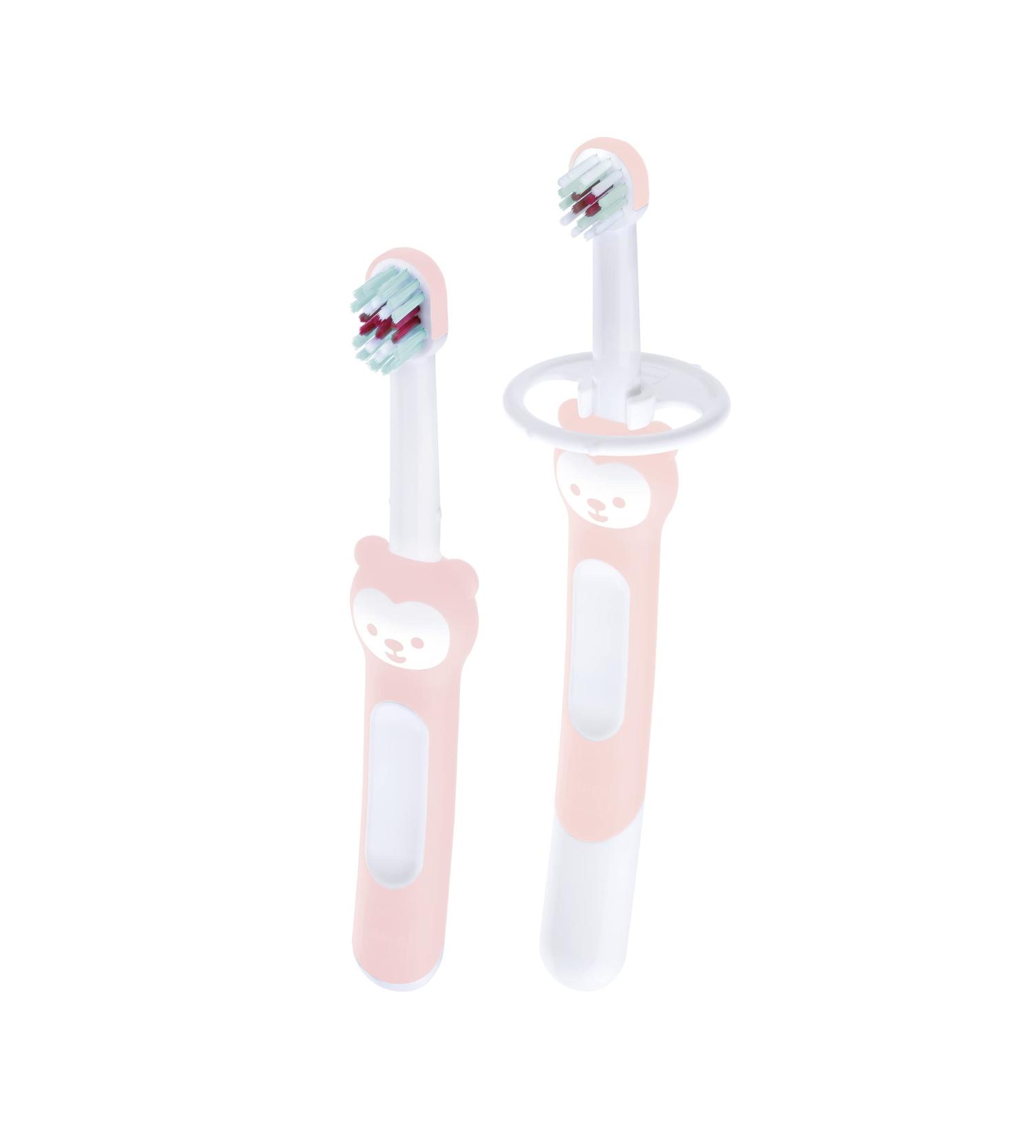 MAM Learn to Brush Set - Long Handle Baby Toothbrush for Children from 5+ Months, Pink - Buy Online on GoSupps.com