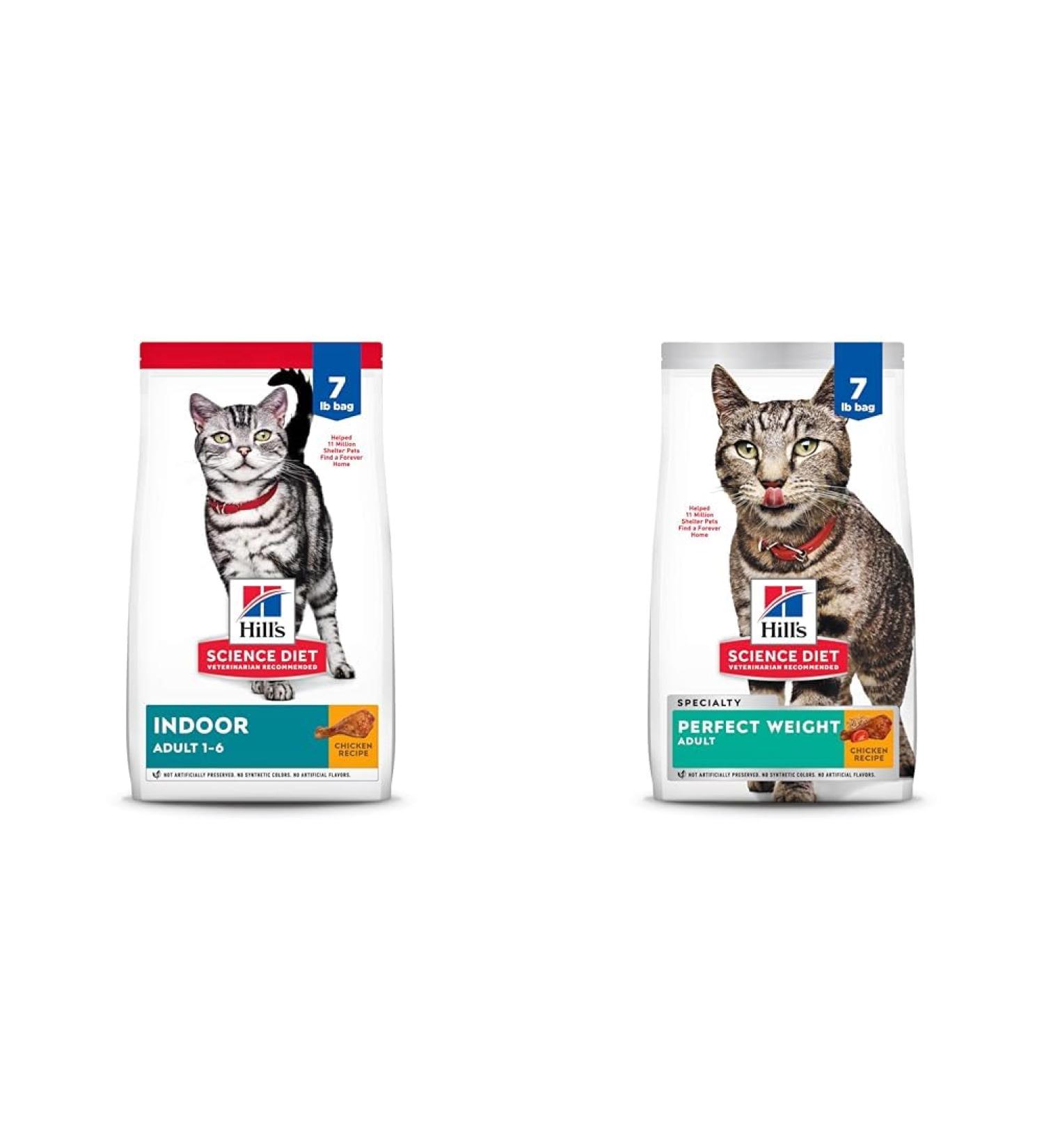 Hill's Science Diet Adult Indoor Dry Cat Food Chicken Recipe Bag 7 Pound (Pack of 1) & Adult Perfect Weight Chicken Recipe Dry Cat Food for healthy weight and weight management 7 lb Bag - Buy Online on GoSupps.com