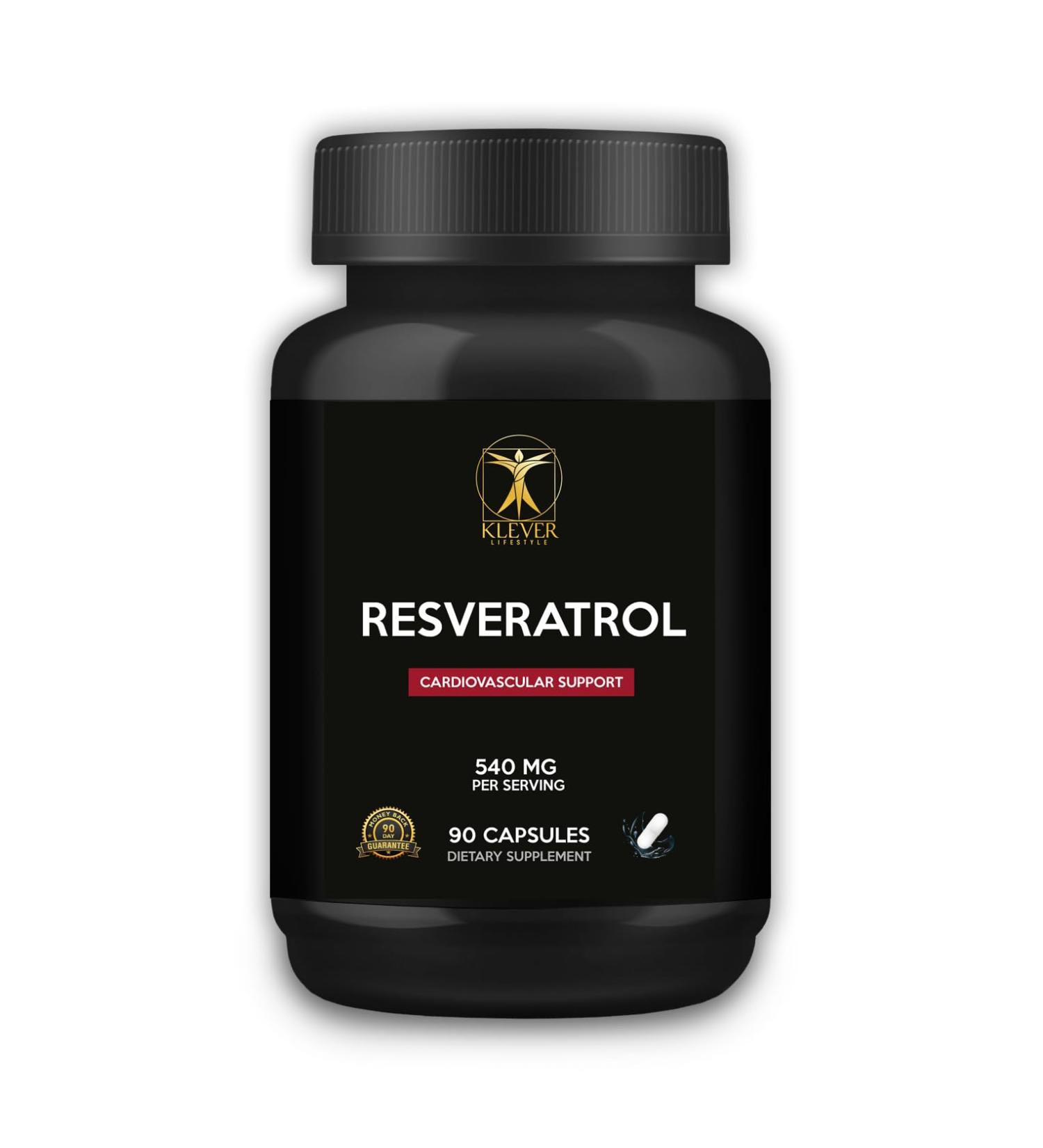 Klever Lifestyle | Resveratrol Antioxidant Supplement | Supports Immune Function Longevity Healthy Aging | 90 Capsules | 540mg per Serving - Buy Online on GoSupps.com