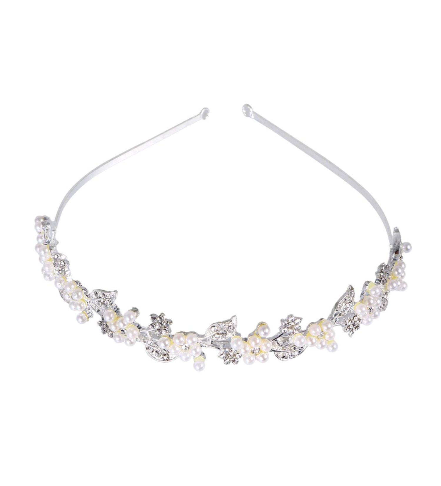 Minkissy Pearl Crystal Headband Bridal Rhinstone Flower Leaves Hairband Wedding Party Hair Hoop for Brides Bridemaids - Buy Online on GoSupps.com