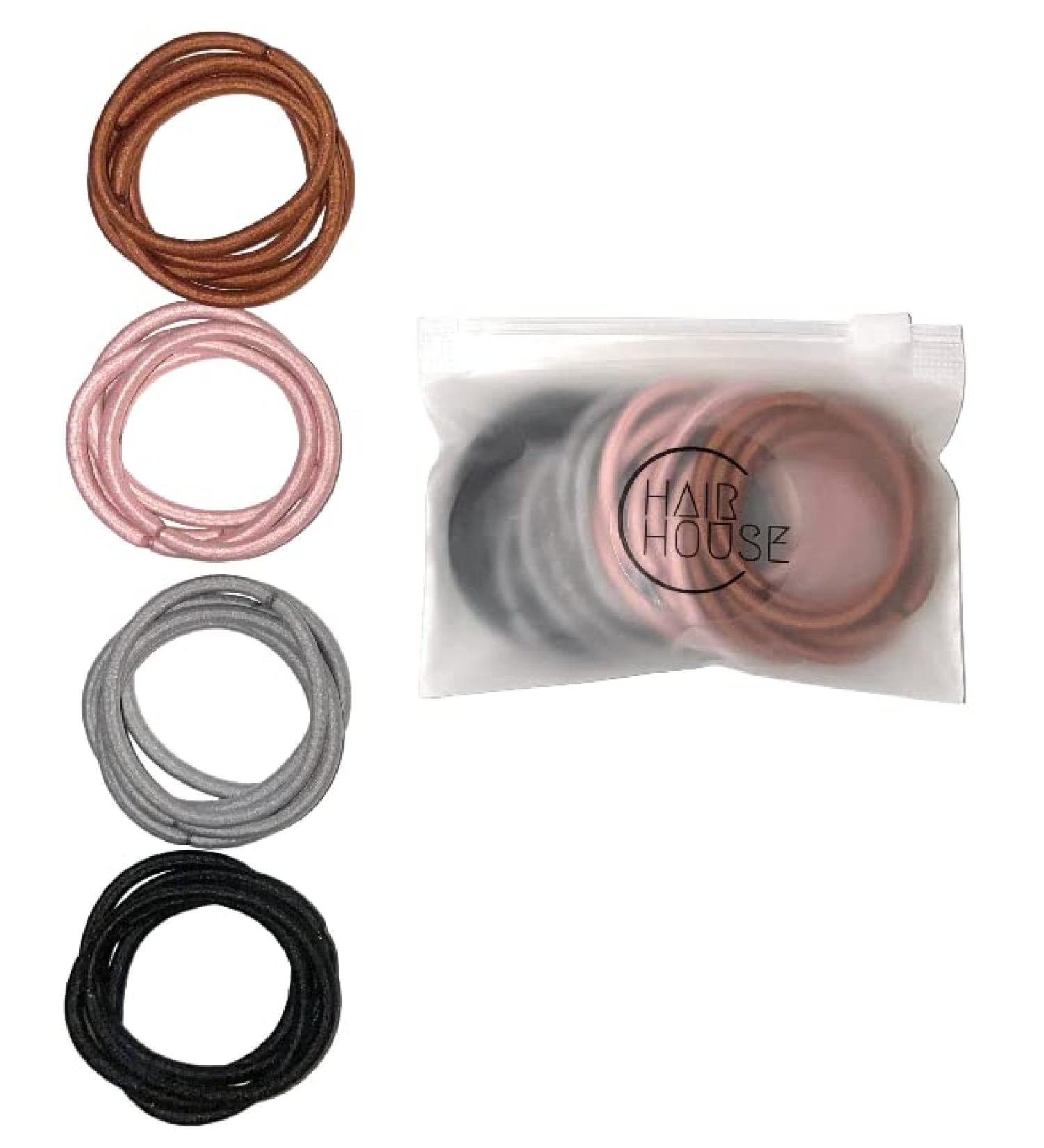 HAIR HOUSE 20pcs Elastic Hair Ties - Black Gray Pink Brown - for Women, Men, Kids - 4mm - with Bag Holder - Buy Online on GoSupps.com
