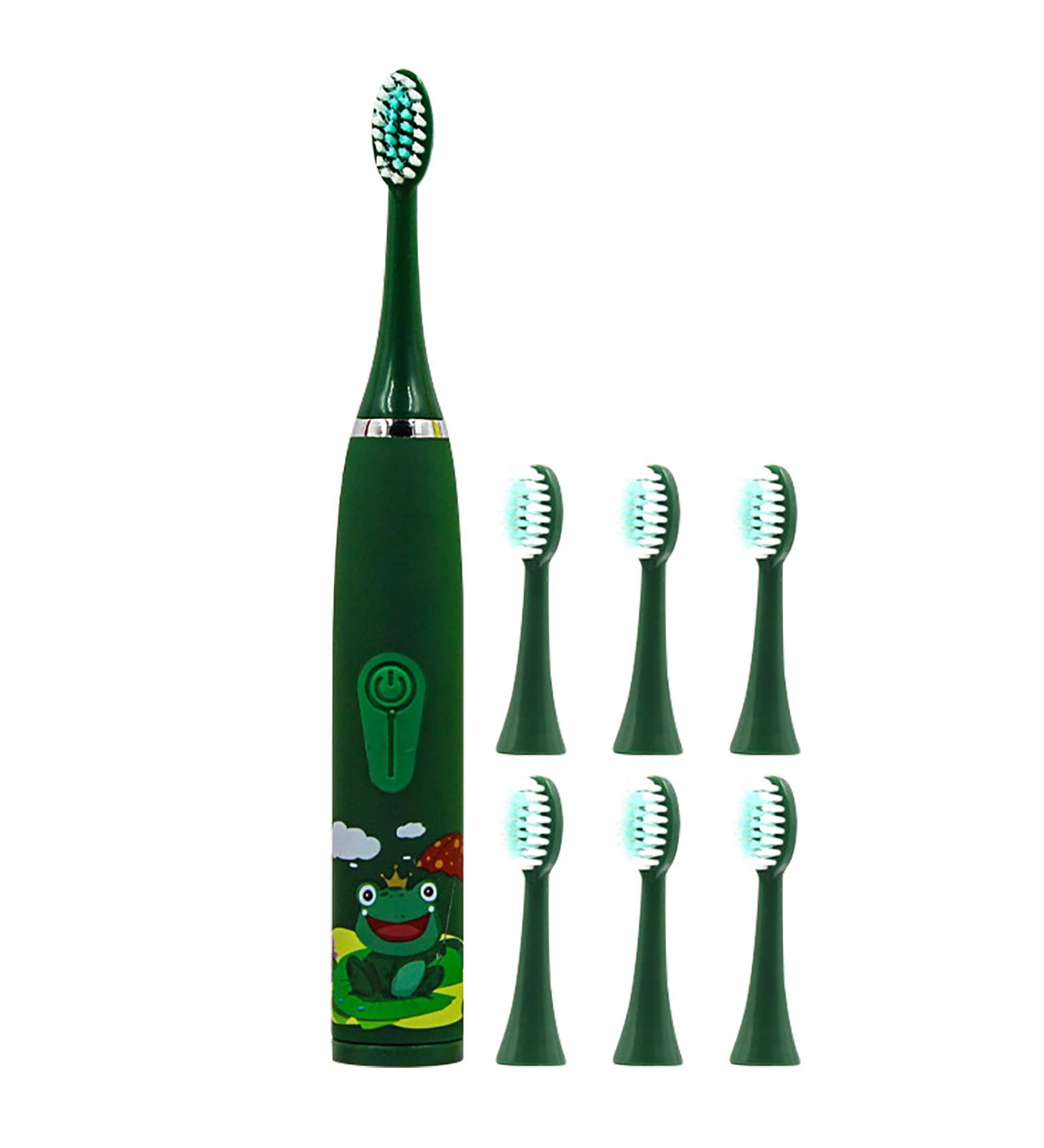 Electric Toothbrush Children USB Rechargeable - Electric Toothbrush Kids 6-12 Toothbrush Soft Hair Cleaning Tool for Child Boys and Girls Bathroom Products (Green)