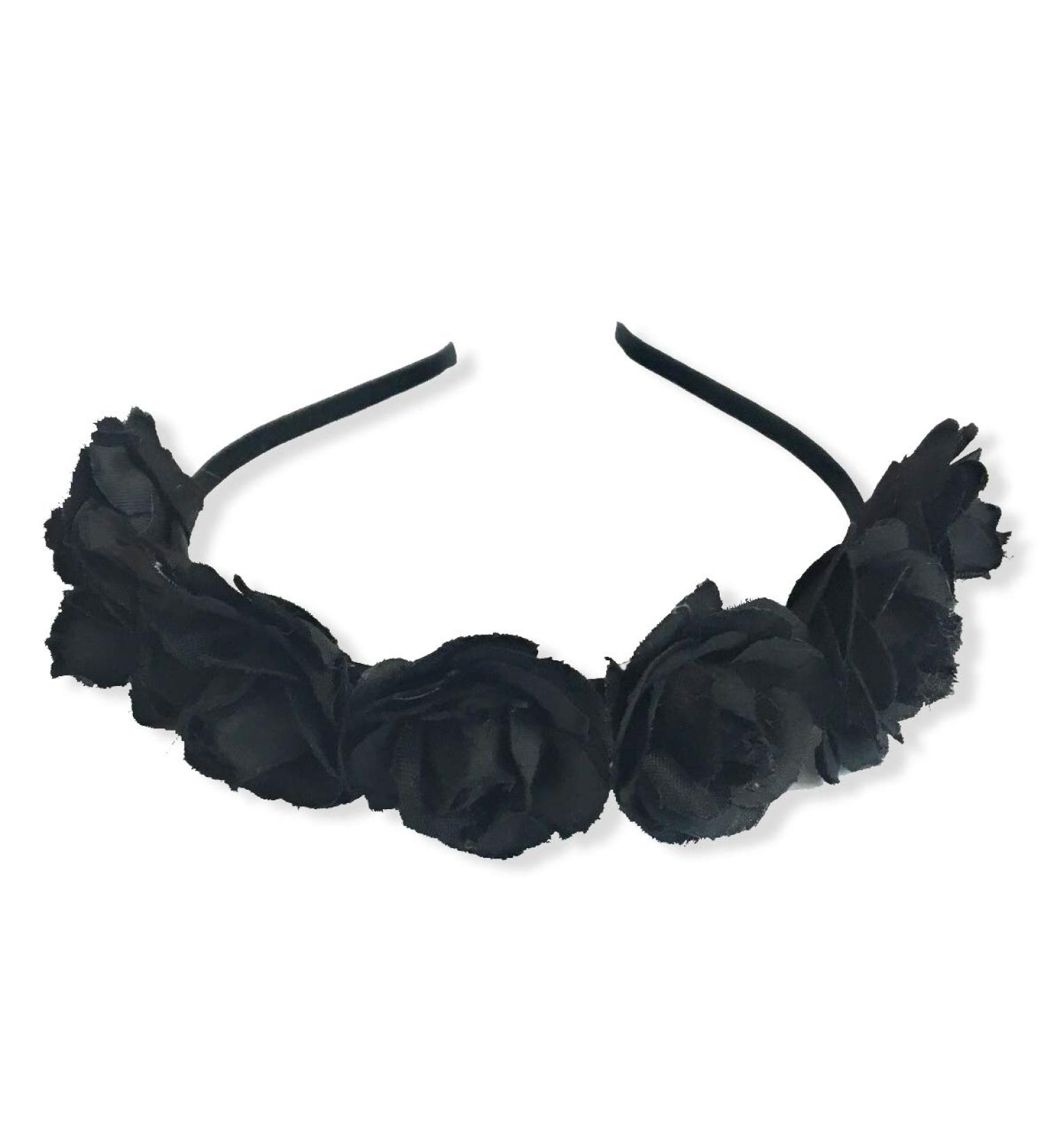 Rose Garland on Headband for Women Girls Crown Halloween Sugar Skull Velvet Headband (Black)