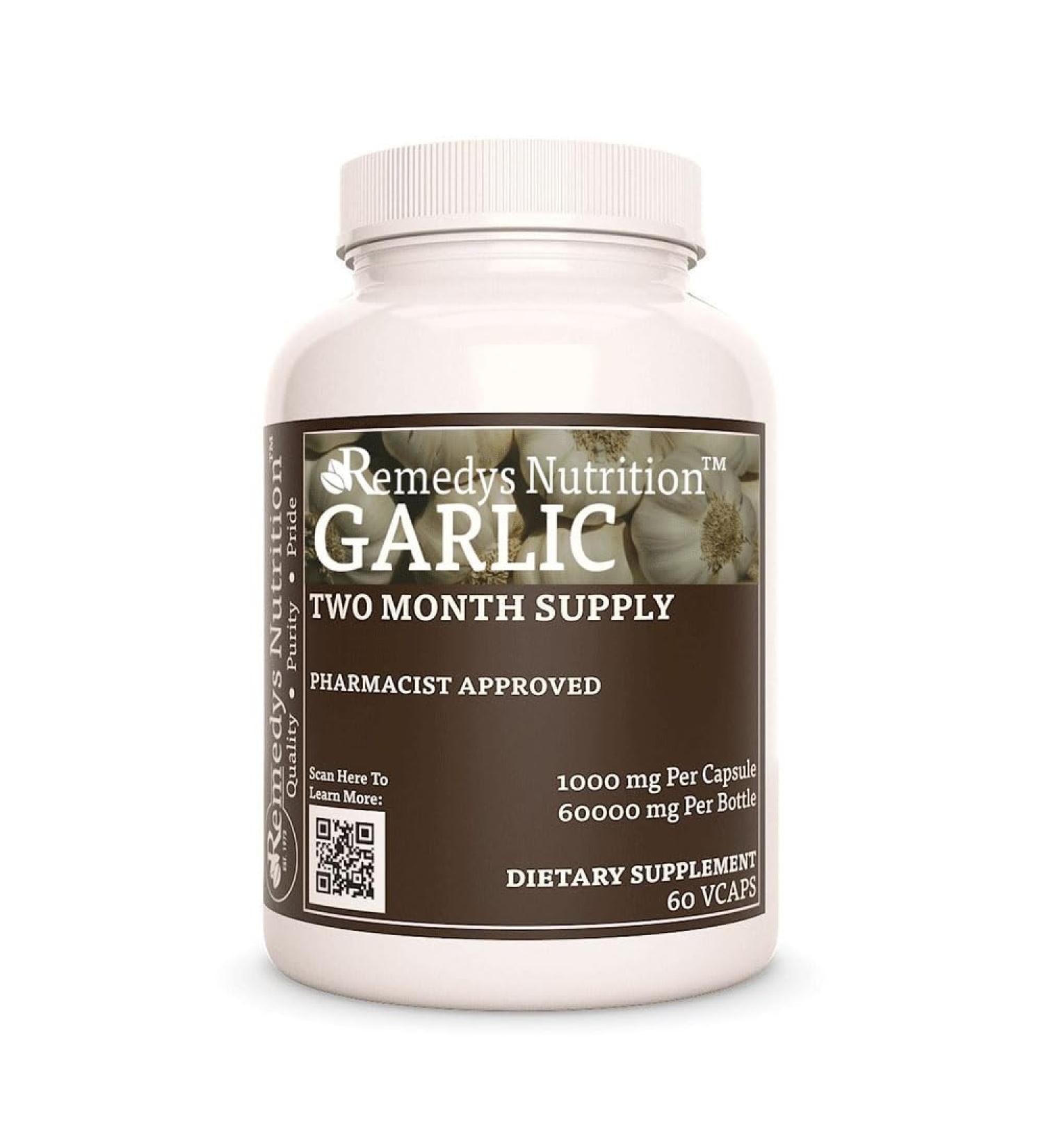Remedy's nutrition Garlic | 1 000 mg 60 Vegan Capsules Herbal Dietary Supplement | Two Month Supply - Buy Online on GoSupps.com