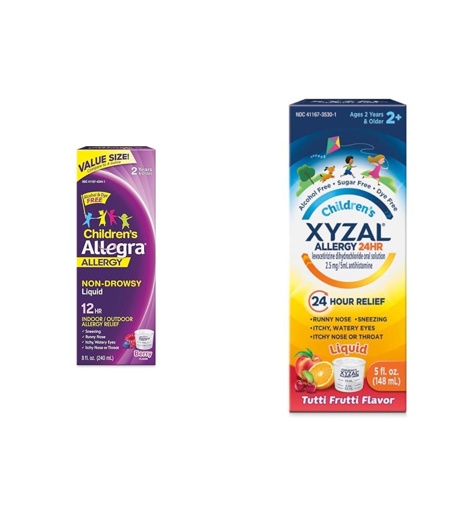 Allegra Children's 12HR Allergy Liquid with Xyzal Children's 24HR Allergy Oral Solution Bundle Berry & Tutti Frutti Flavors - Buy Online on GoSupps.com