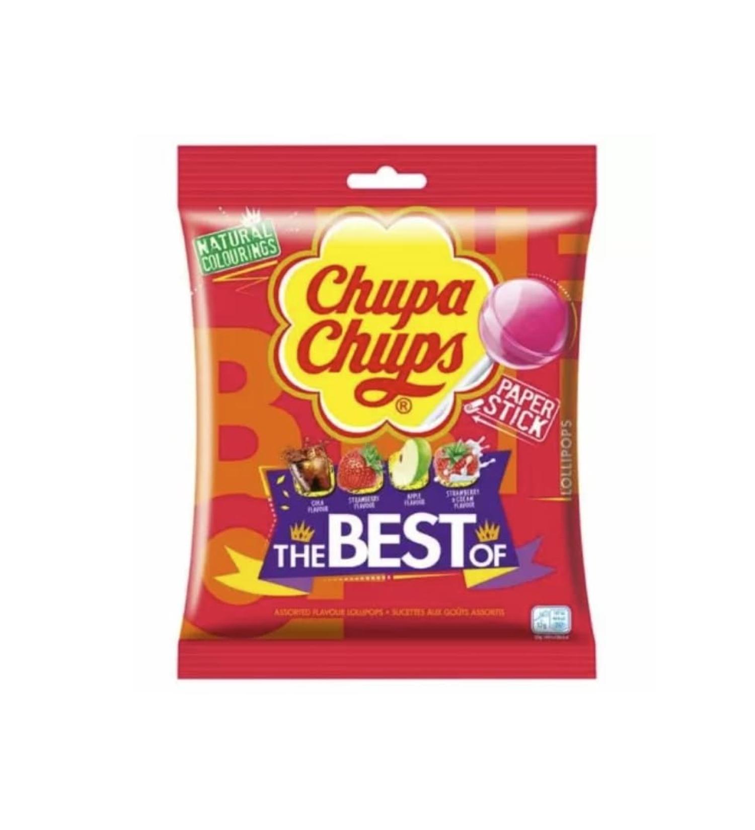 Chupa Chups The Best of Lollipops | 12's Lollies per Pack (144g) | Assorted Flavours: strawberry apple cola and strawberry-cream. - Buy Online on GoSupps.com