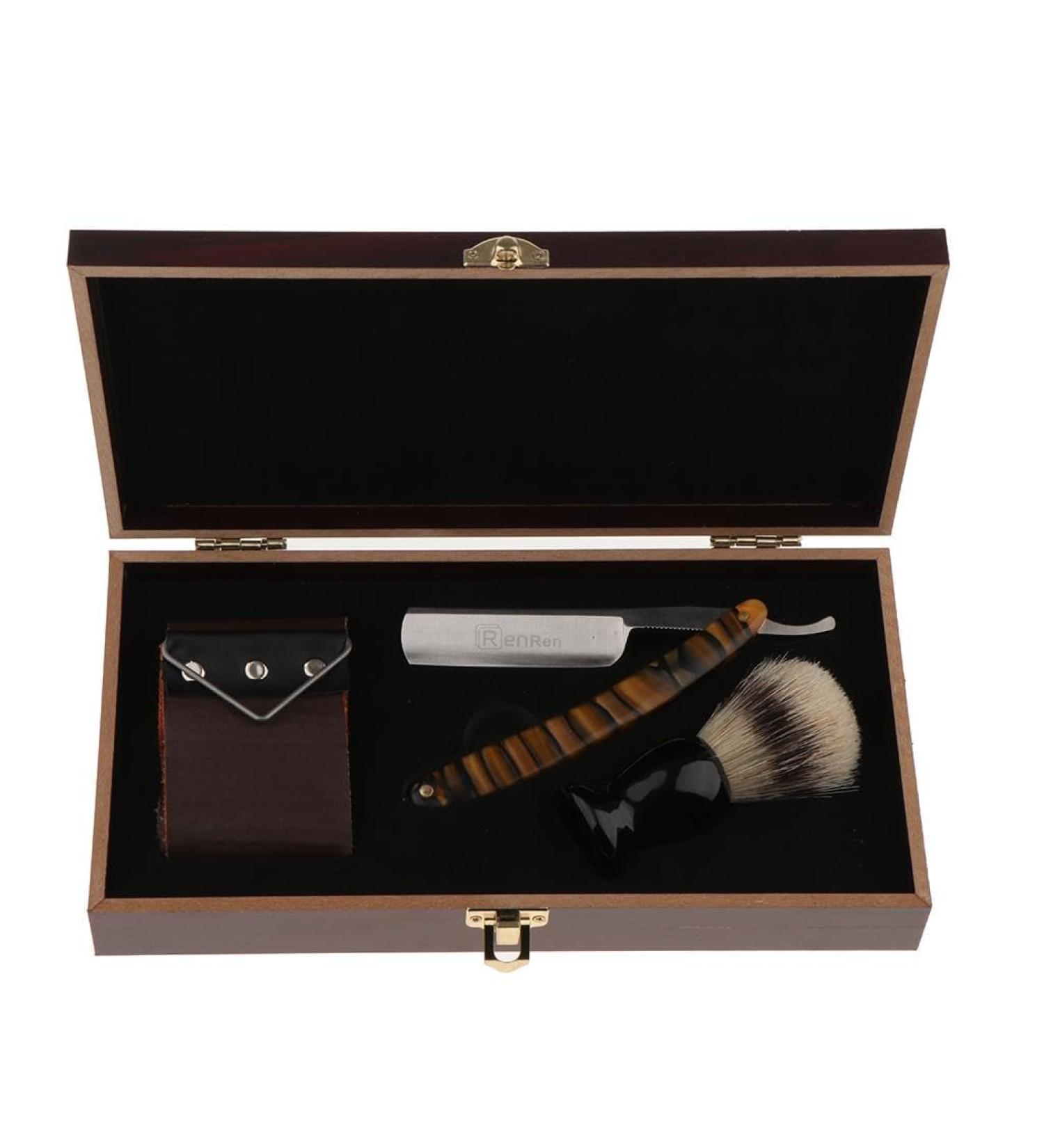 Tiuimk Manual Shaving Set for Straight Hair and Beard with Shaving Brush and Heel Strap - 3 in 1 Set