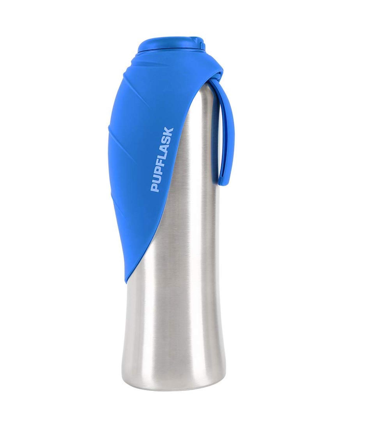 Tuff Pupper Puflask Large Dog Water Bottle - 27 & 40 oz Stainless Steel Travel Water Dispenser & Bowl for Dogs - Nebulas Blue 1200 ml - Buy Online on GoSupps.com