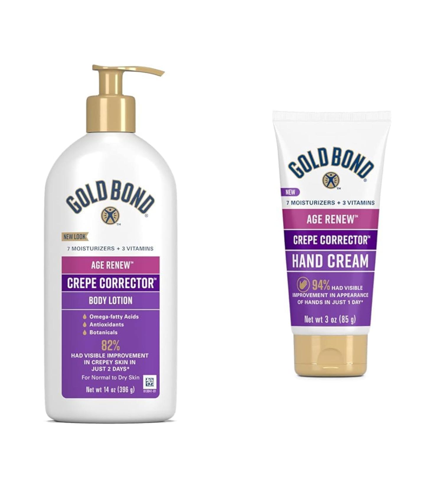Gold Bond Age Renew 14 oz Crepe Corrector Body Lotion & 3 oz Hand Cream Bundle Replenishing & Smoothing Formulas - Buy Online on GoSupps.com