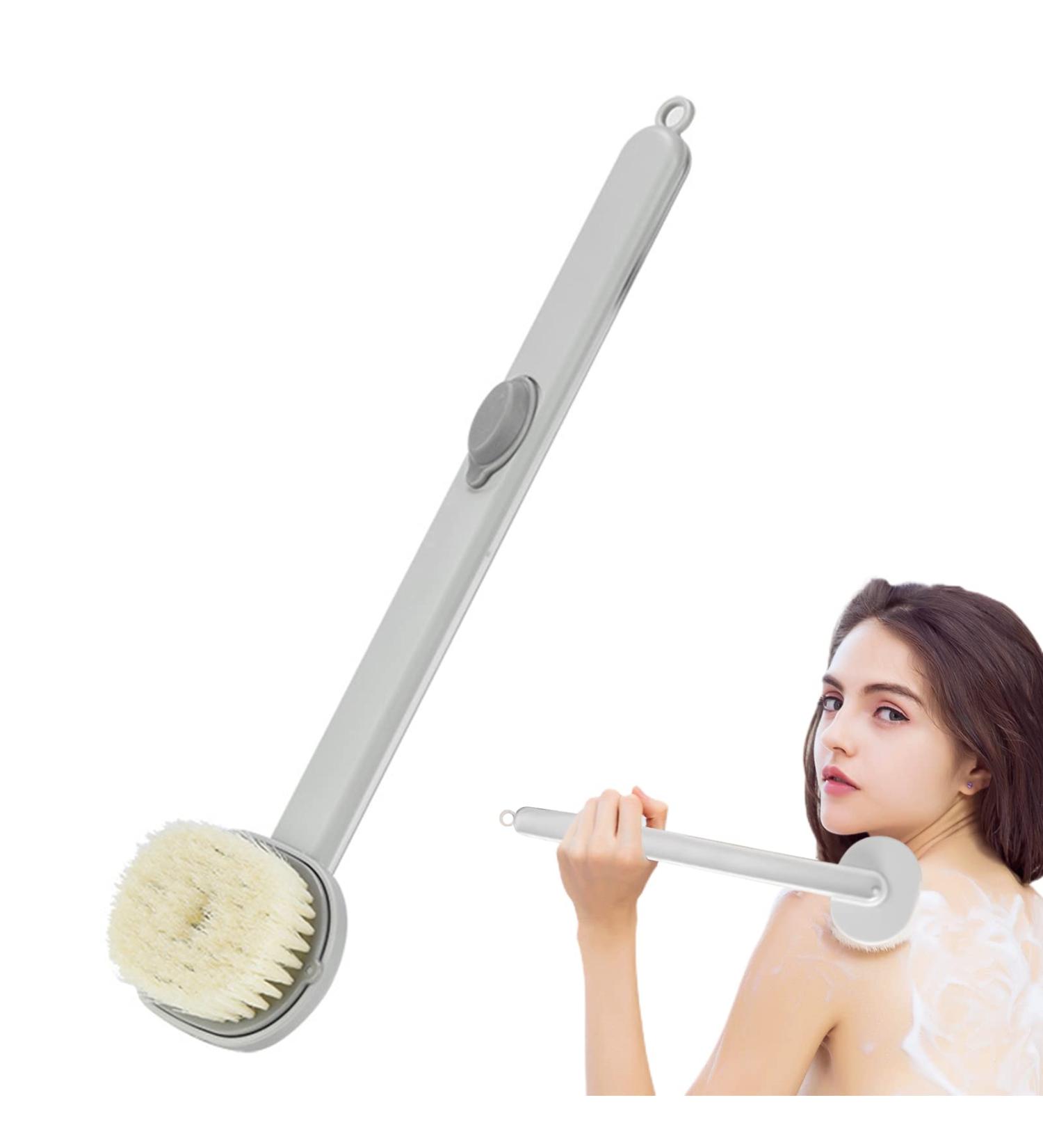 Exfoliating Shower Back Scrubber with Soap Dispenser - Long Handle Bath Brush for Deep Cleansing and Skin Exfoliation - Gray - Buy Online on GoSupps.com