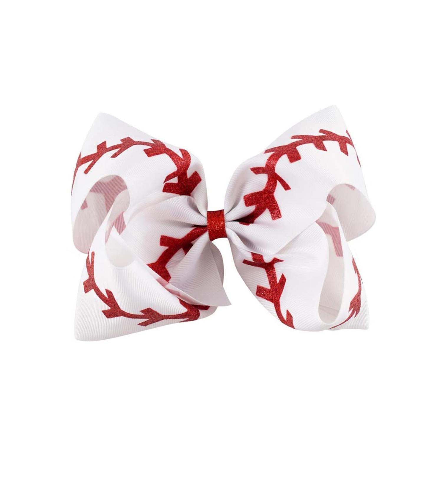 White Softball Hair Clips Bow White Softball Hair Ring Tie White Softball Cheer Bow BBG47 (White Hair Clips)