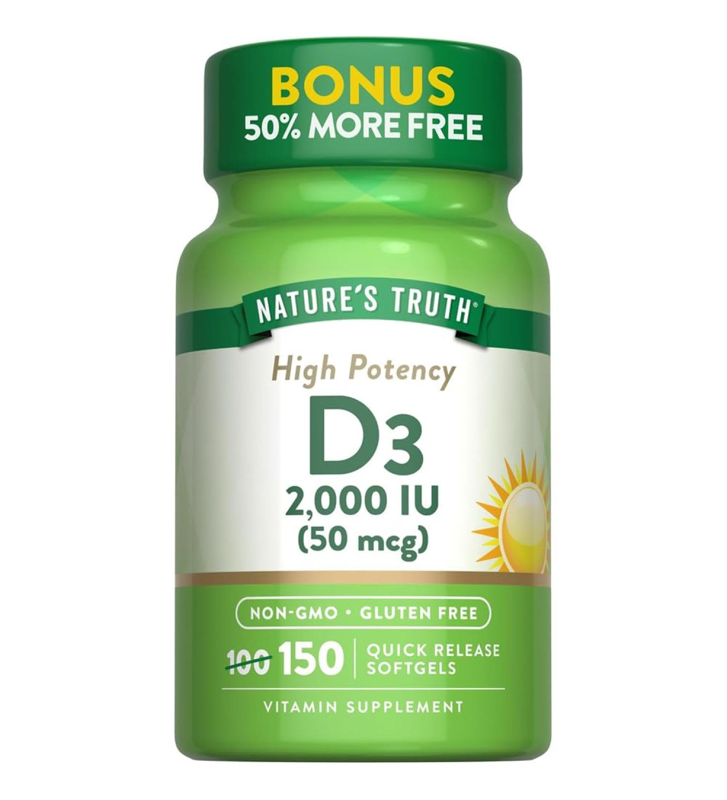 Nature's Truth High Potency Vitamin D3 2000 iu 150 Count (Pack of 3) - Buy Online on GoSupps.com