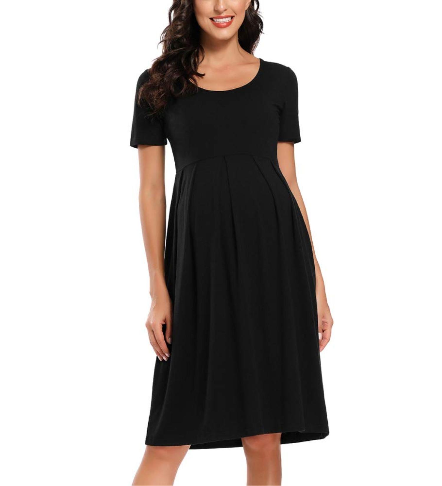 Love2Mi Maternity Dress XL Black - Short-Sleeve A-Line Midi Pregnant Dress - Buy Online on GoSupps.com