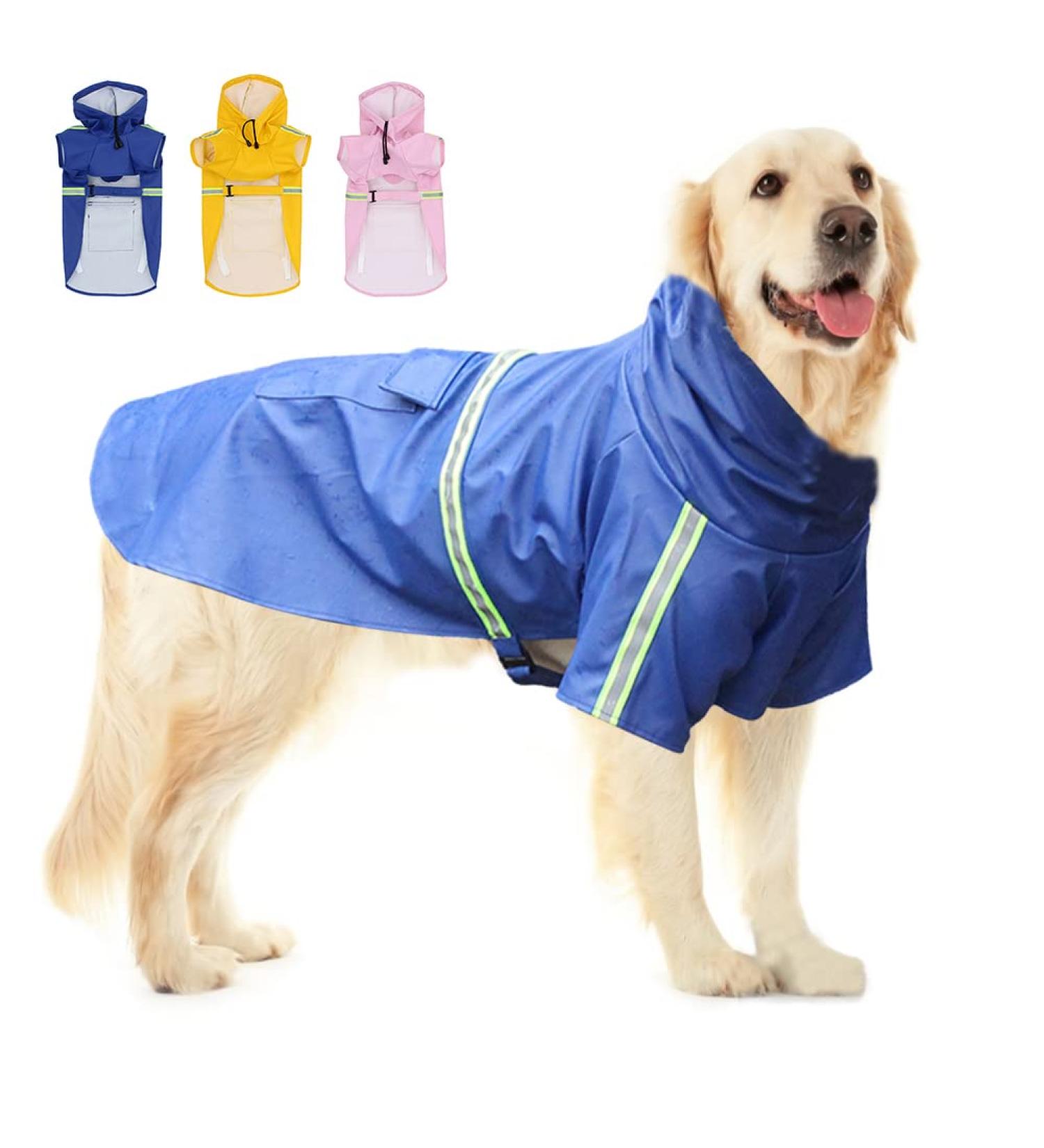 Meioro Dog Raincoat 5XL Blue | Waterproof Hooded Pet Slicker Poncho with Reflective Strip | Adjustable Lightweight Rain Jacket for Small Medium Large Dogs - Buy Online on GoSupps.com