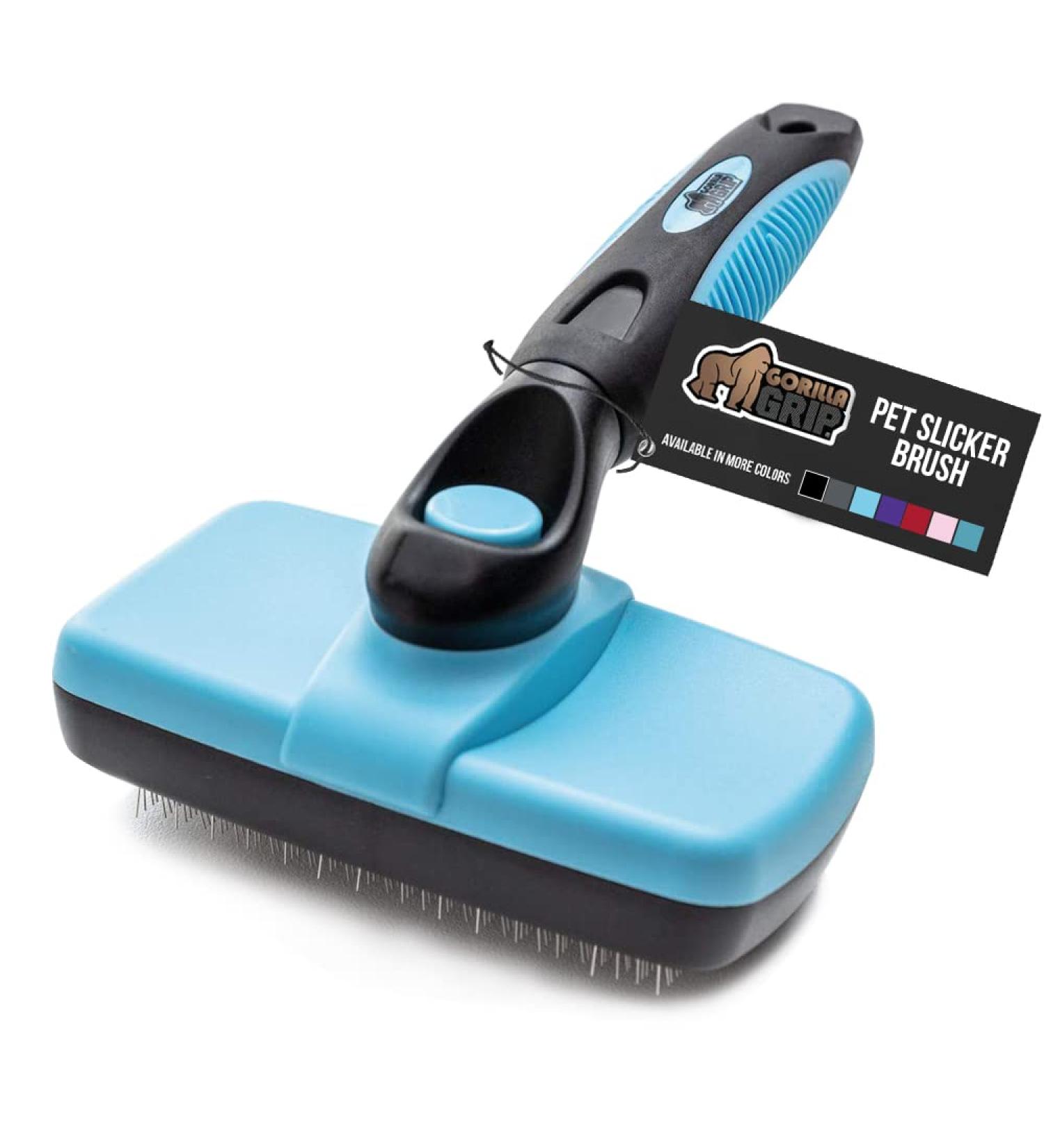 Gorilla Grip Self Cleaning Pet Slicker Brush for Dogs and Cats - Shedding and Dematting Tool for Long or Short Hair Pets - Detangle Undercoat Fur - Blue, 7.28 x 4.96 - Buy Online on GoSupps.com