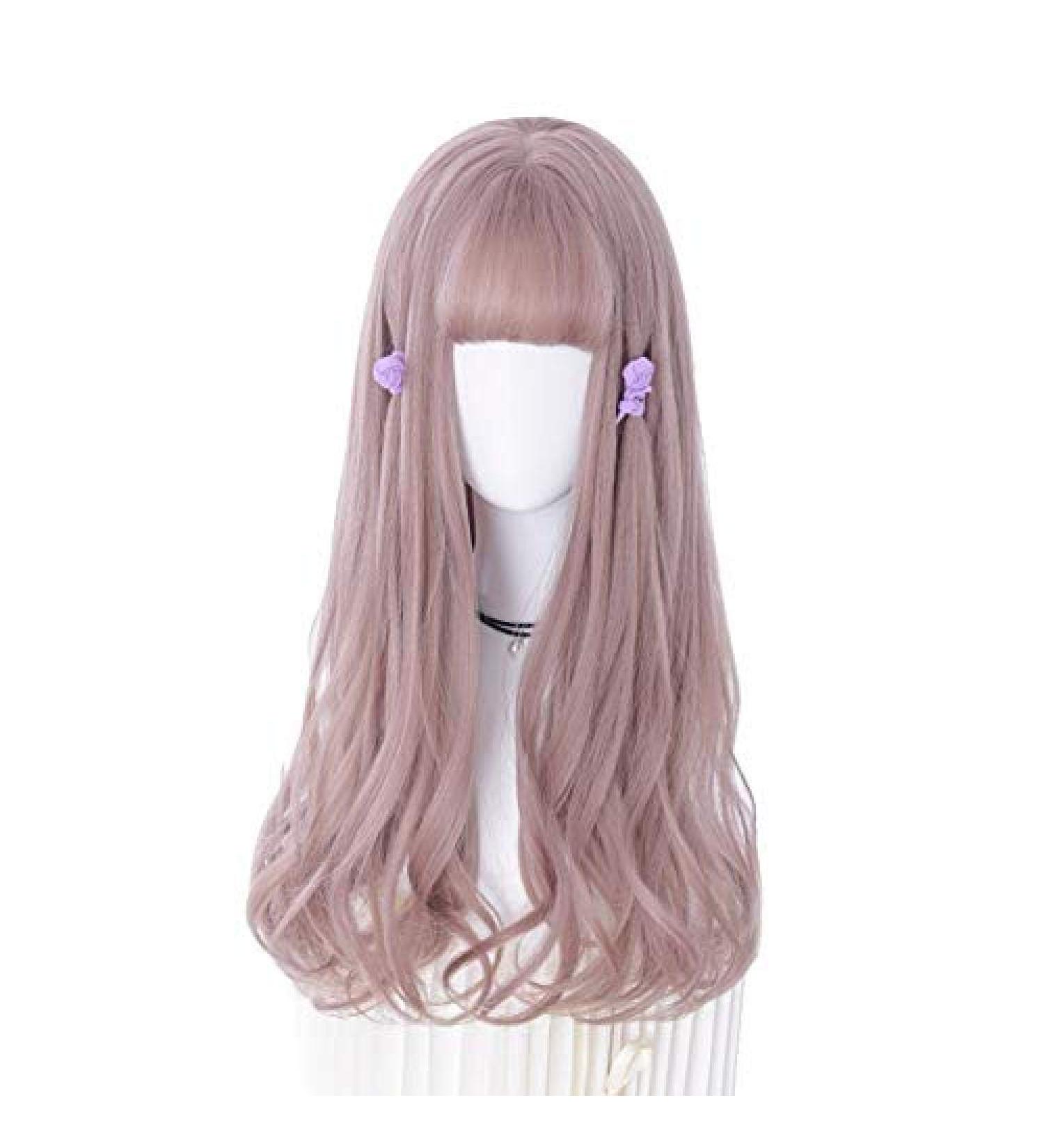 Shop BGHJUE Pink Purple Long Wavy Heat Resistant Synthetic Wig - 55cm Ombre Women's Hair - Buy Online on GoSupps.com