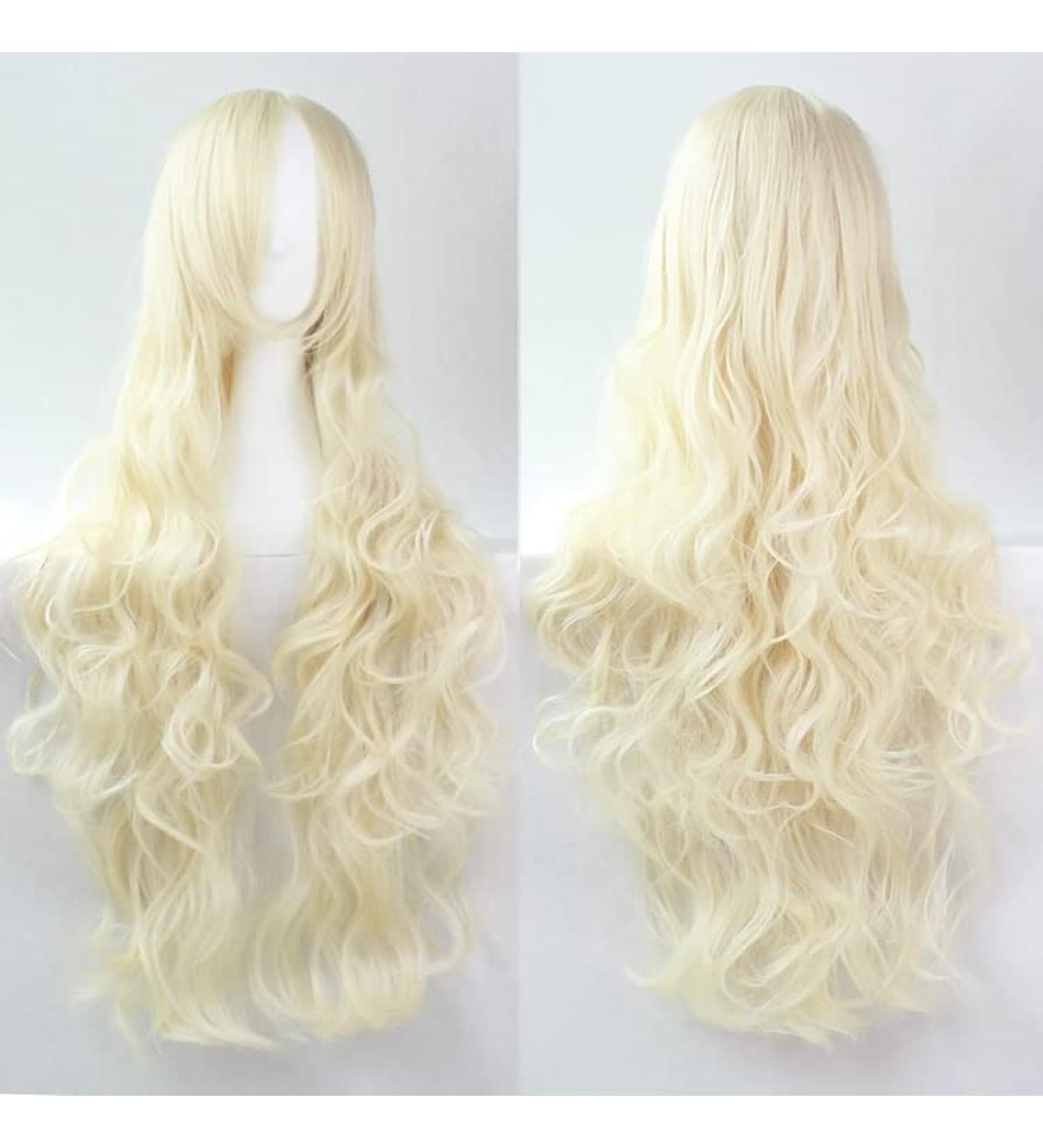 YEESHEDO 32" 80 cm Long Wavy Curly Hair Cosplay Wigs with Bangs for Women Heat Resistant Synthetic Wig for Party Costume Anime Halloween (Blonde)