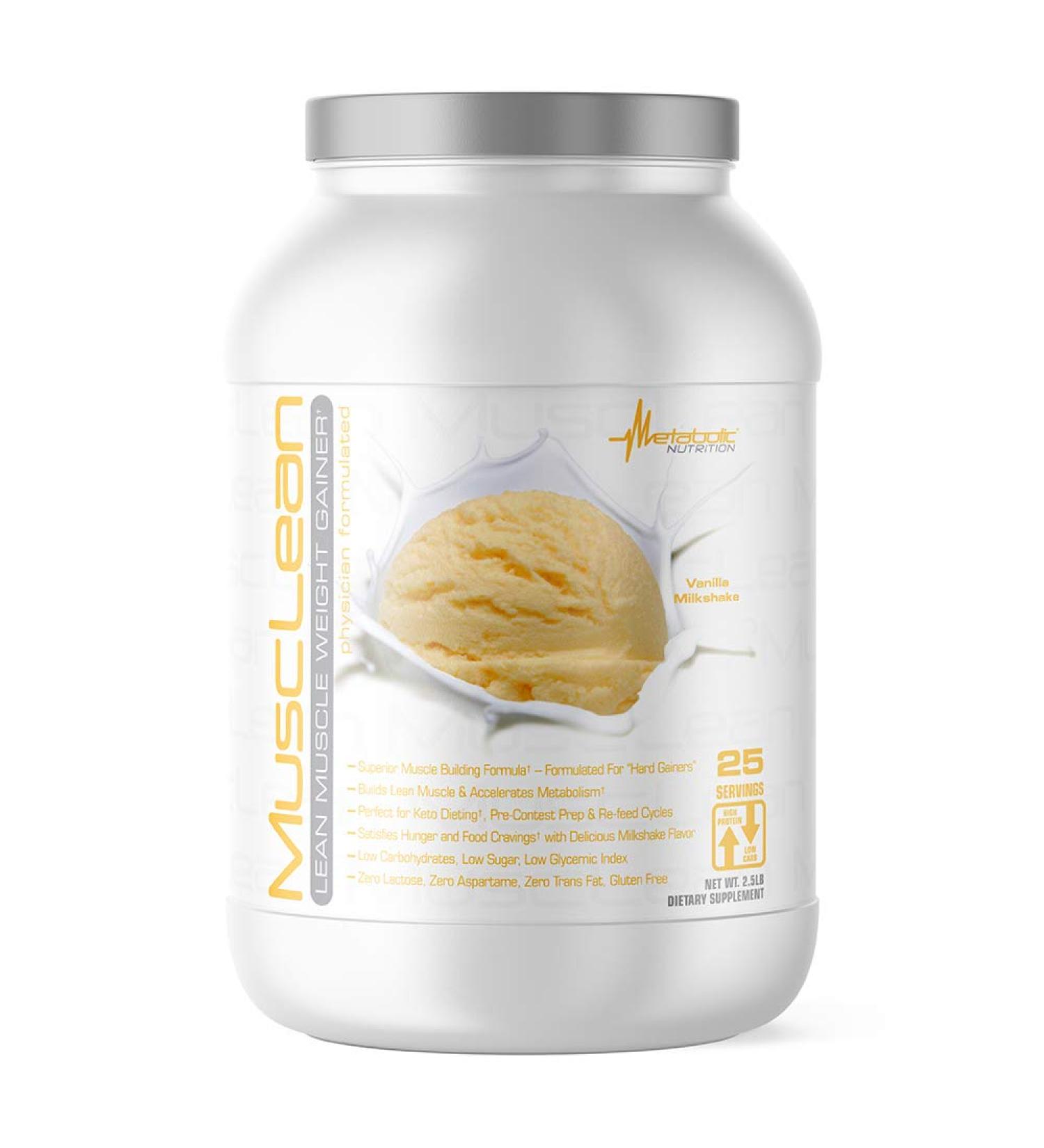 Metabolic Nutrition - Musclean - Milkshake Weight Gainer, Whey High Protein Meal Replacement, Maintenance Nutrition, Low Carb, Keto Diet, Digestive Enzymes, Vanilla, 2.5 Pound (25 ser) 2.5 Pound (Pack of 1) Vanilla Milkshake - Buy Online on GoSupps.com