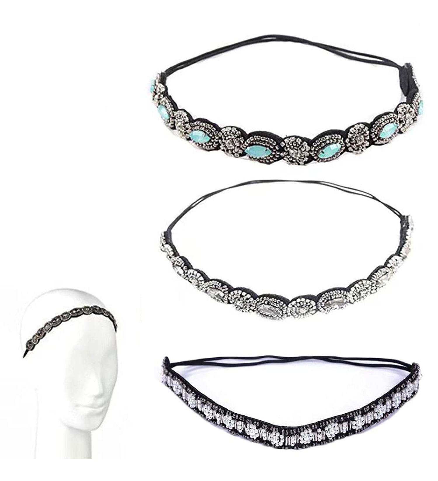 Strass Hair Bands - 3 Pieces Crystal Rhinestone Head Chains | Vintage Elastic Hair Accessories for Women & Girls - Buy Online on GoSupps.com