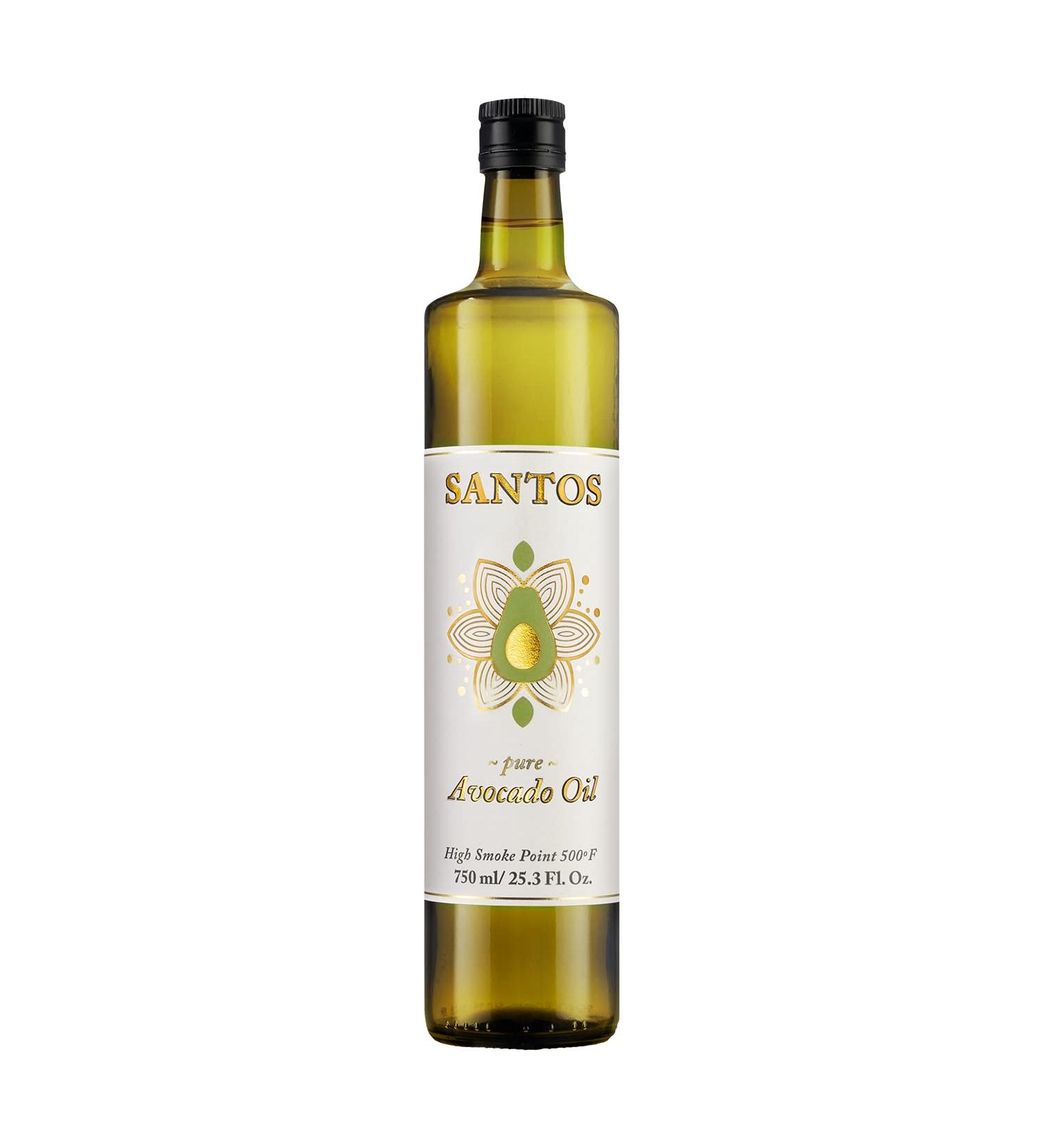 SANTOS Avocado Oil - 100% Pure Non-GMO Oil for High Heat Cooking, Grilling & Baking - 0g Trans Fat, Cholesterol Free - Paleo & Keto Friendly - 750ml - Buy Online on GoSupps.com