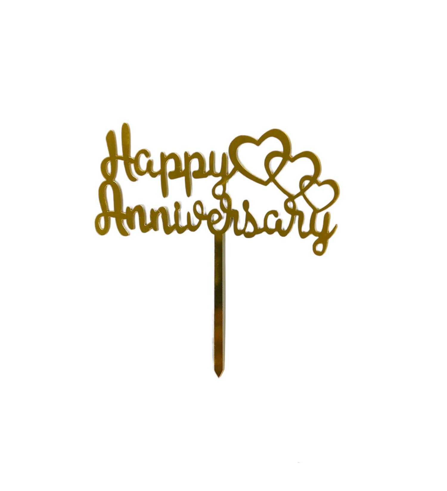 Gold Happy Anniversary Cake Topper - Celebrate Your Milestone