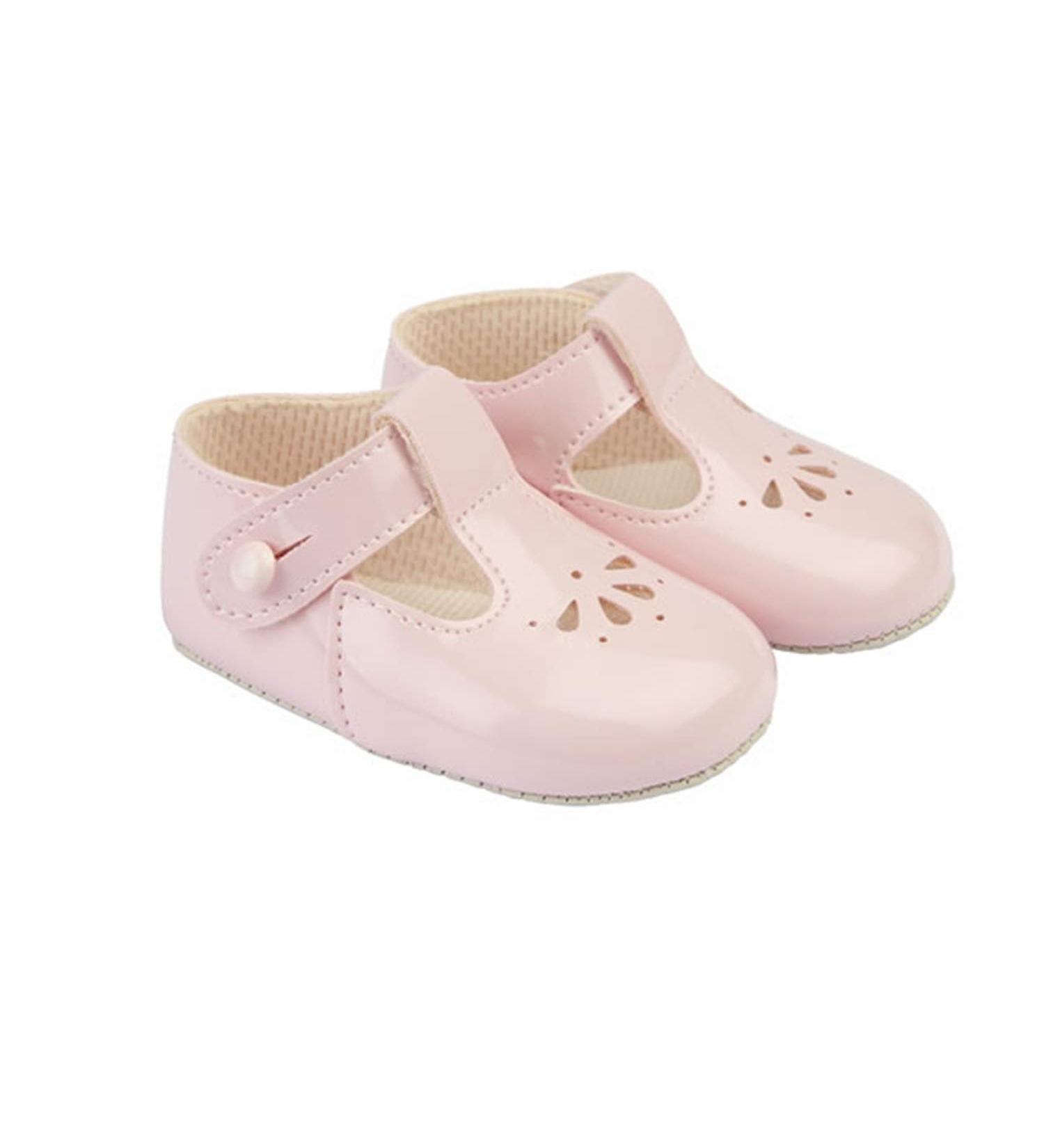Early Days Baypods B617 T Bar with Petal Punch Pre Walker Baby Shoes Made in The Softest Faux Leather Made in England 2 UK Child Pink Patent