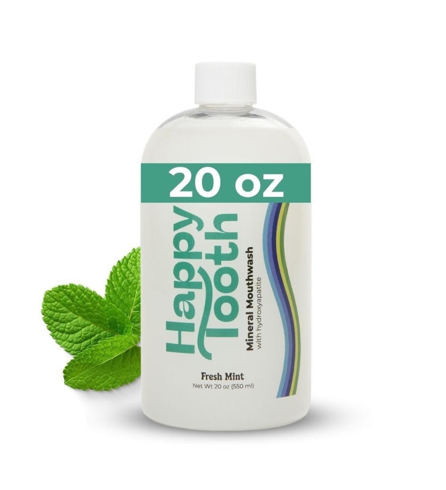 Happy Tooth Hydroxyapatite Mouthwash Fluoride Free Teeth Whitening Remineralizing for Enamel Strength Fresh Breath Oral Microbiome Support Dentist Formulated Gentle Care Fresh Mint 20 Fl Oz - Buy Online on GoSupps.com